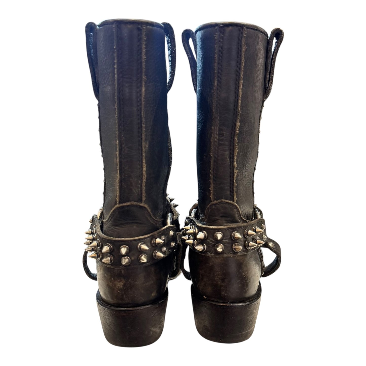 Ash Leather Mid-Calf Distressed Studded Boots - 37/4 - Worn Twice