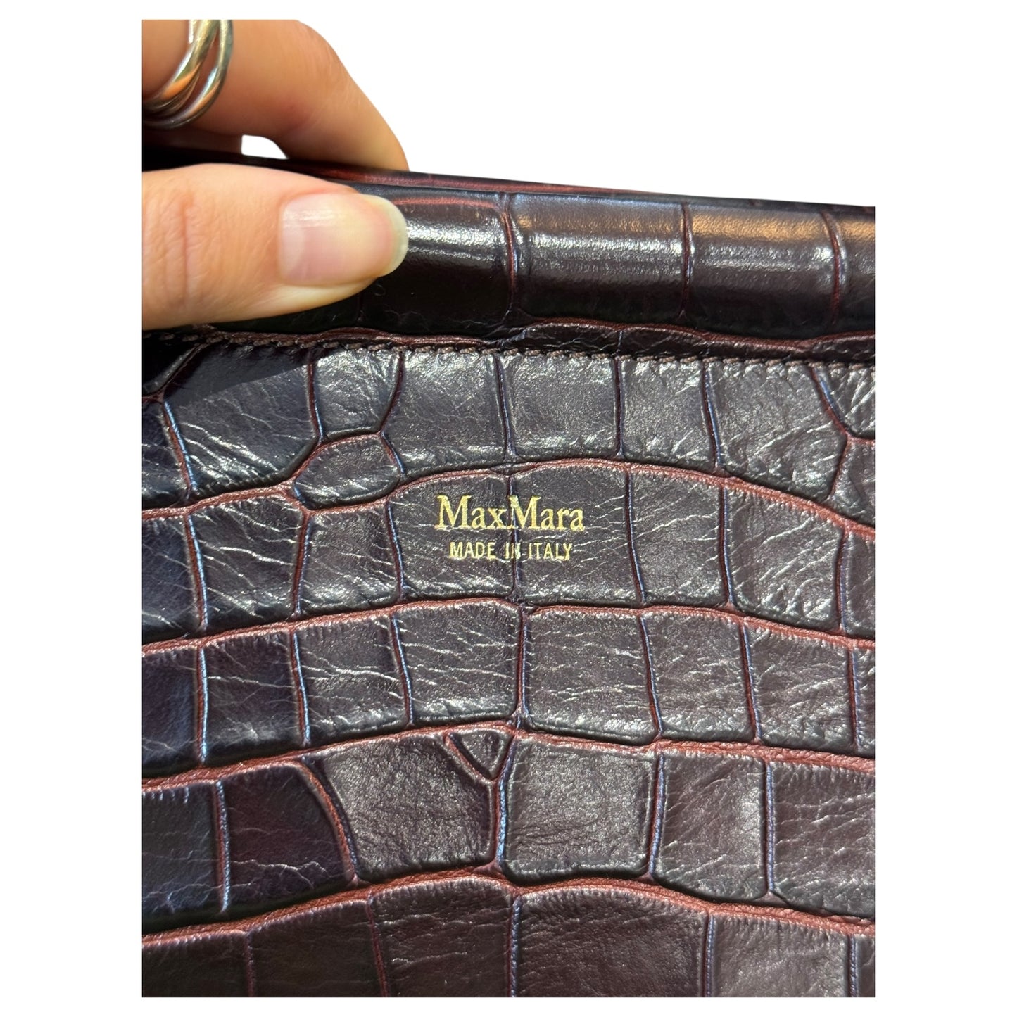 Max Mara Burgundy Textured Leather Tote Bag