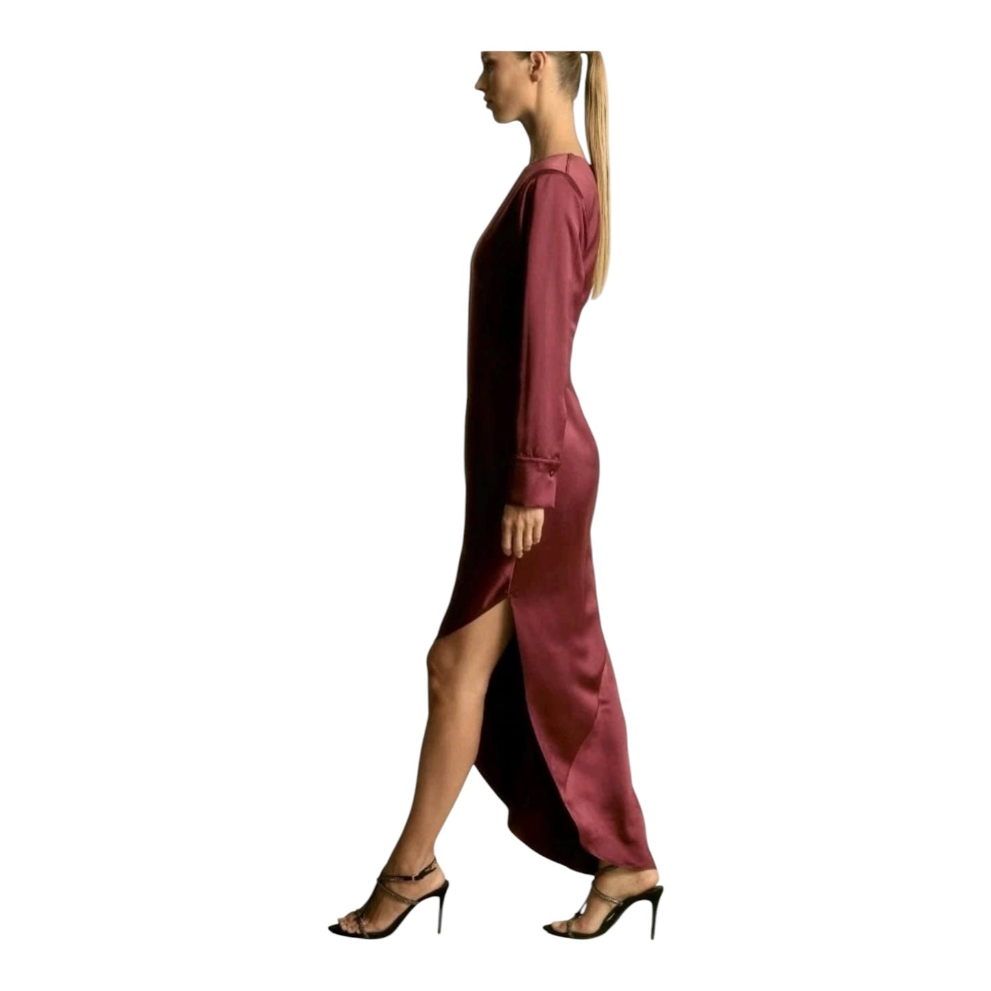Reiss Burgundy Satin Midi Dress - 12 - NEW