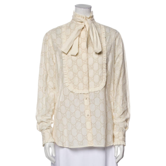 Gucci GG Broderie Anglaise Long Sleeve Blouse - 12