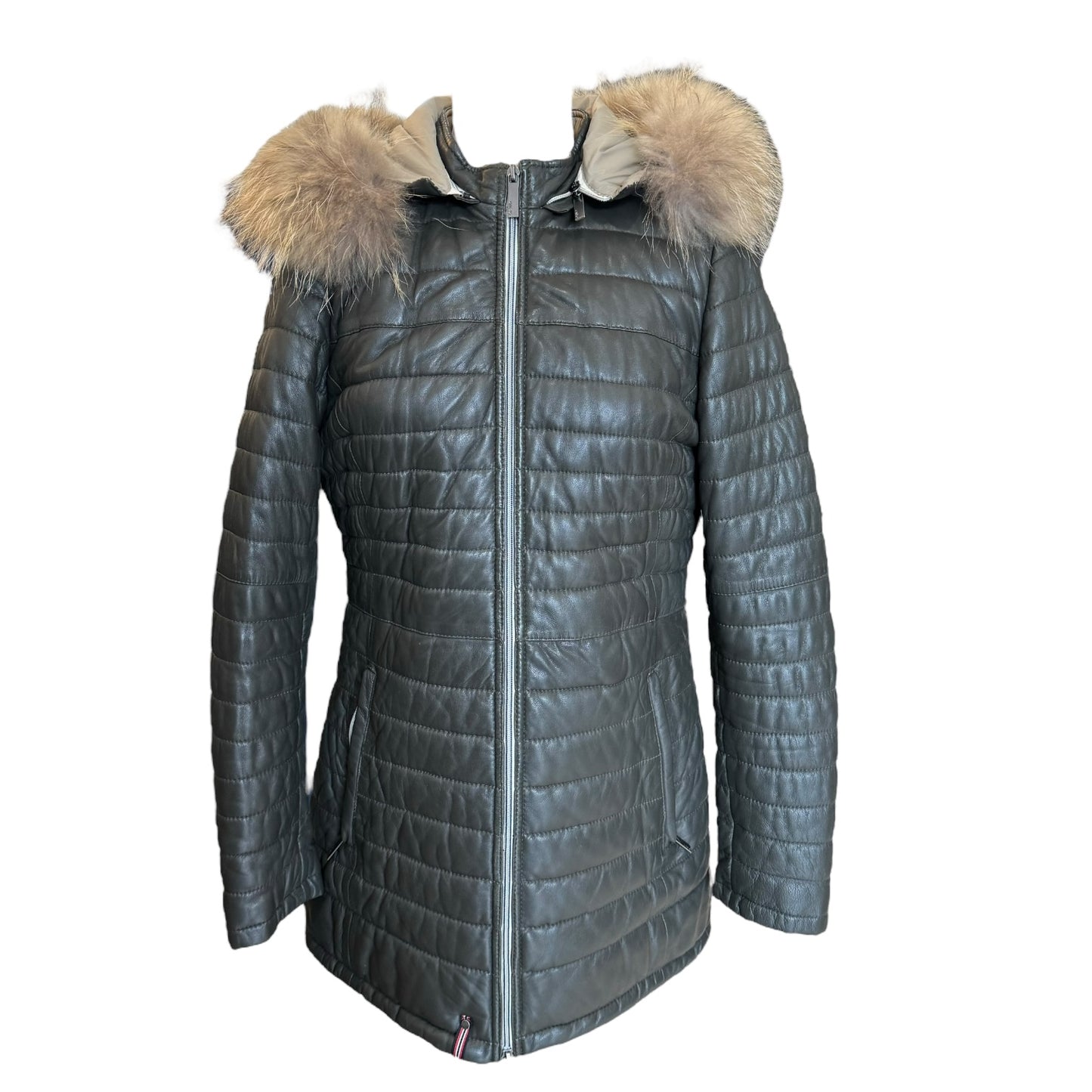 Oakwood Grey Leather Quilted Coat - 10/12