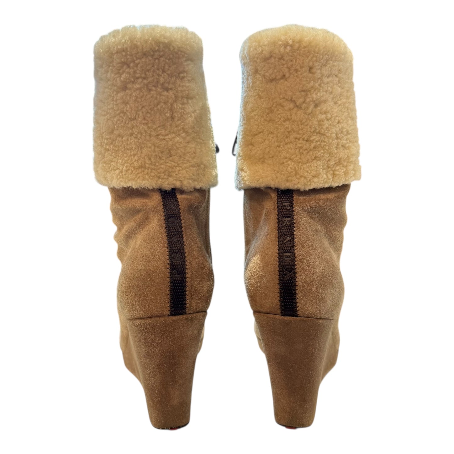 Prada Suede and Shearling Wedge Boots - 41/8