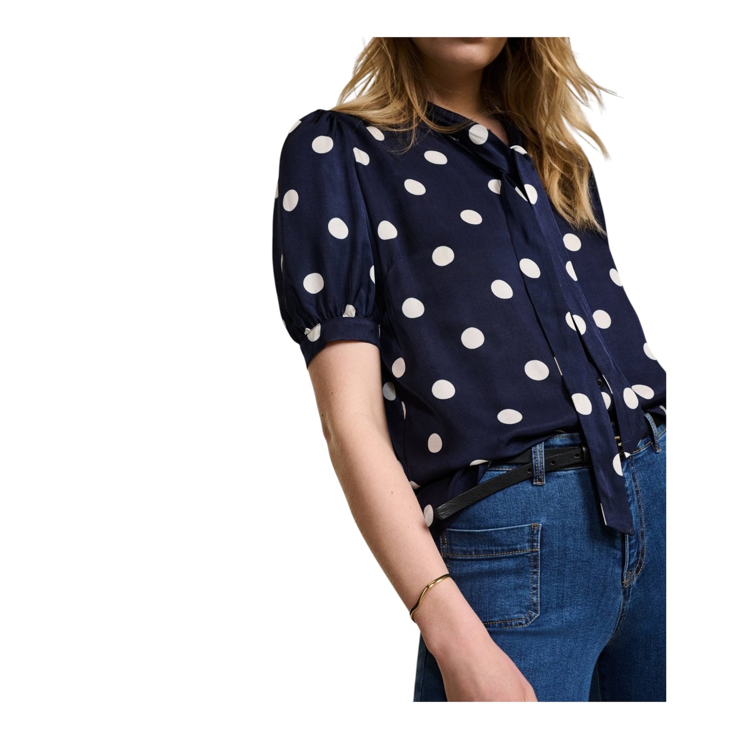 Baukjen Violette Satin Blouse Navy Big Polka - 14