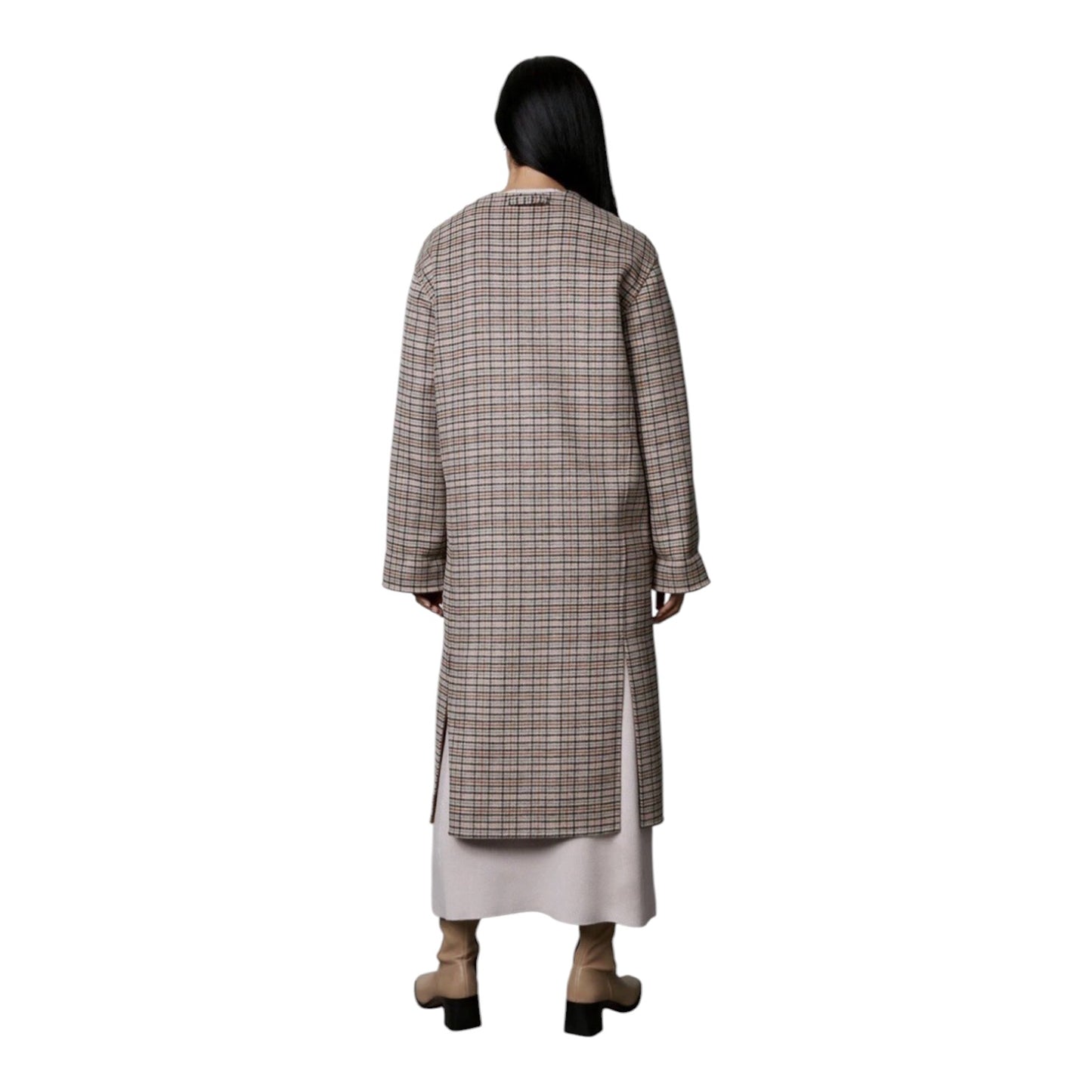 Jaeger Reversible Brown and Check Coat with Scarf - 12