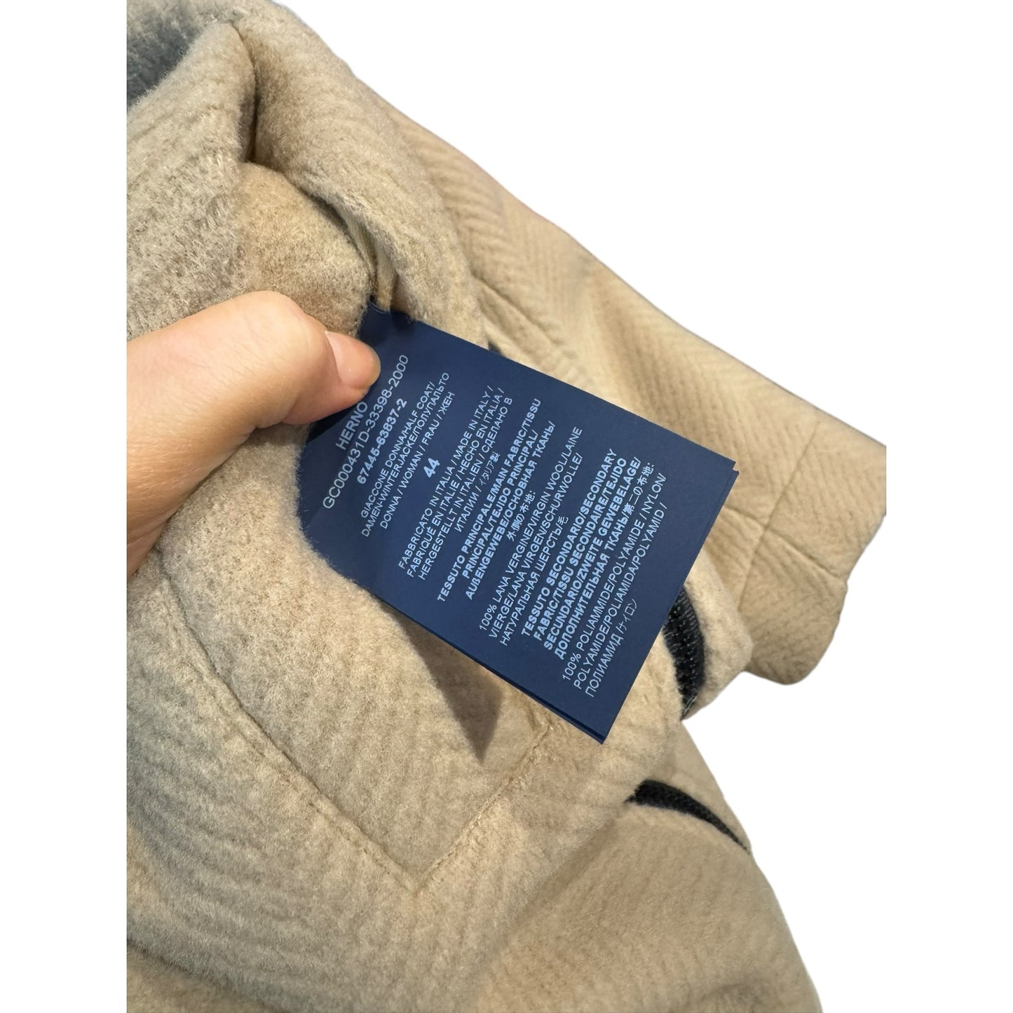 Herno Beige Herringbone Zip Up Coat - 12/14