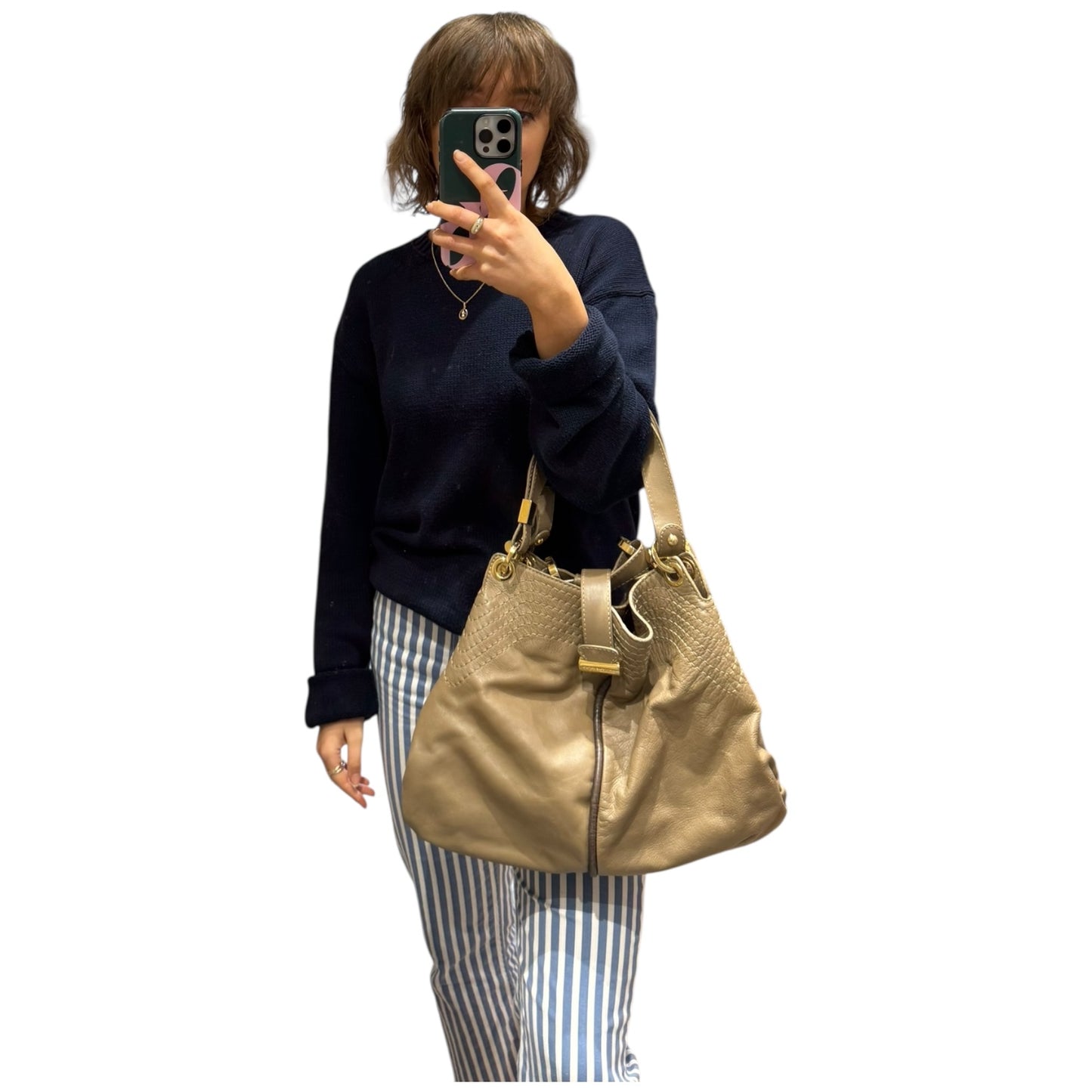Jimmy Choo Taupe Leather Alex Hobo Tote Bag