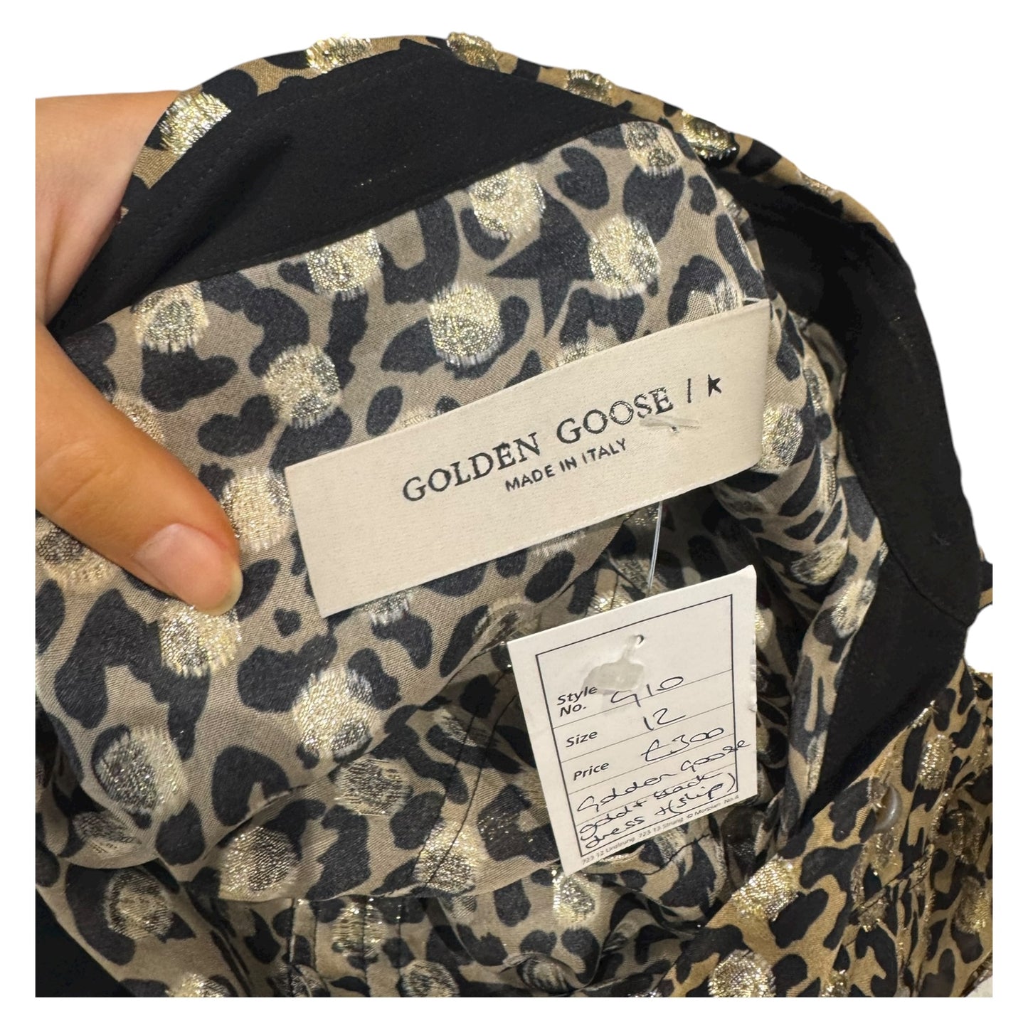 Golden Goose Belted Leopard-Print Metallic Midi Shirt Dress - 12