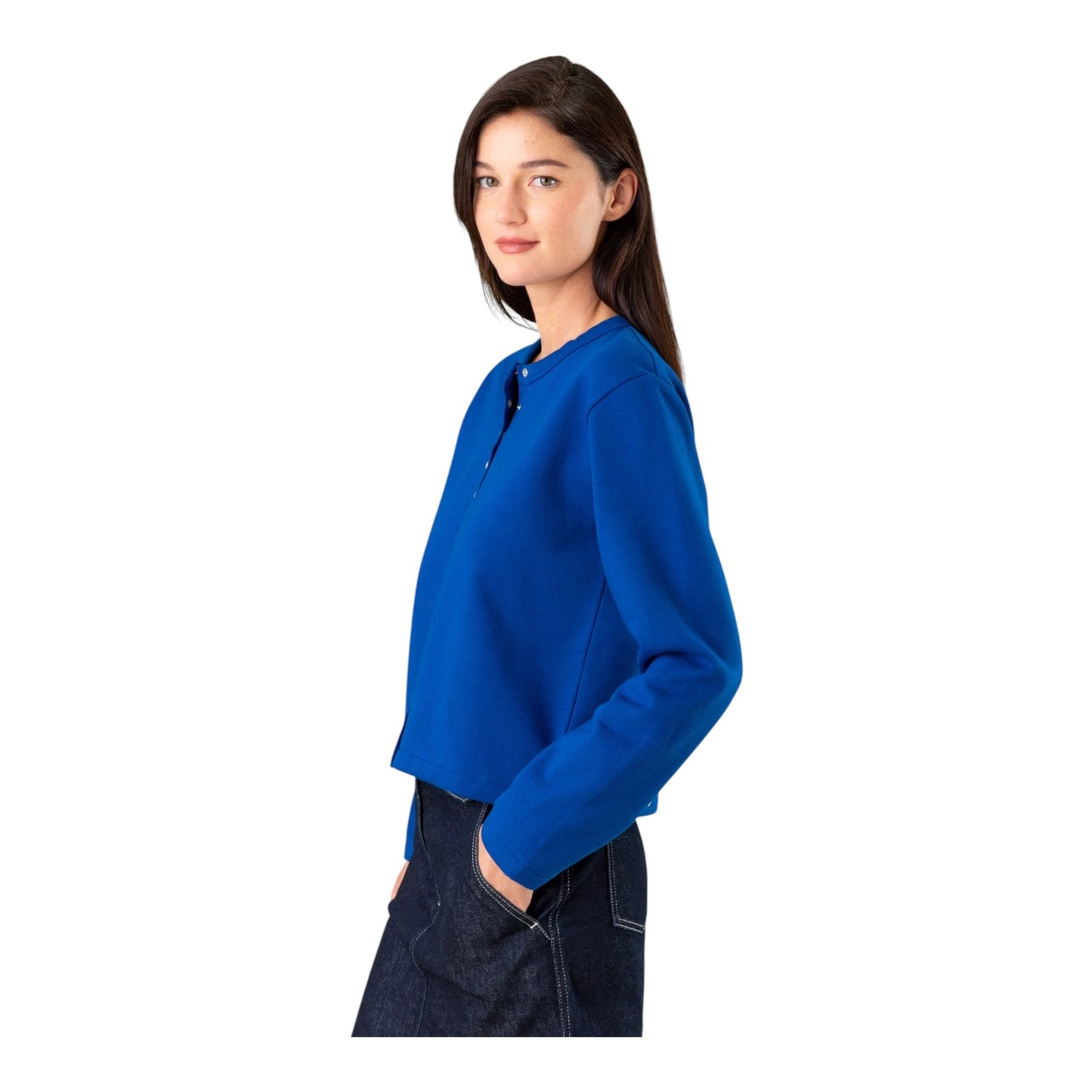 Agnes B Mid Blue Le Classique Snap Cardigan - 14/16