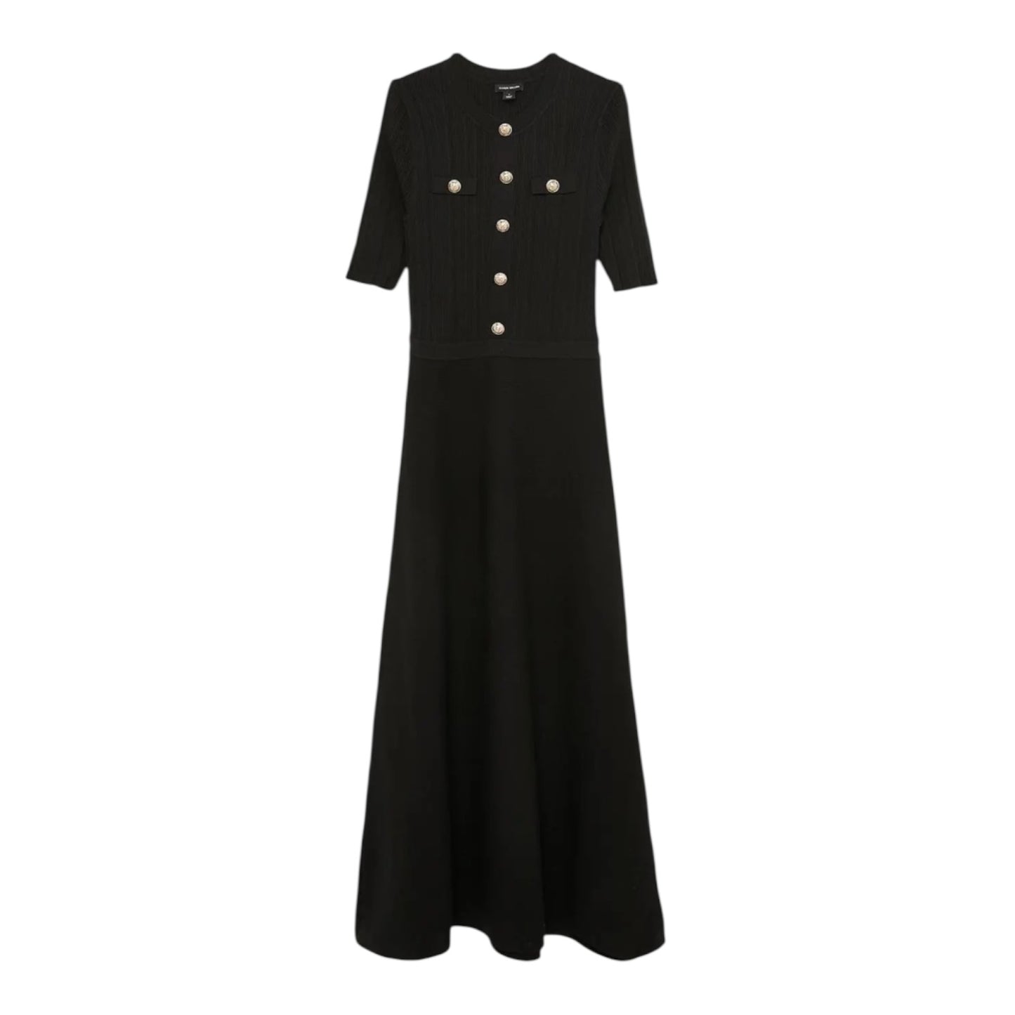 Karen Millen Black Rib Knit Military Trim Maxi Dress - 8/10 - NEW