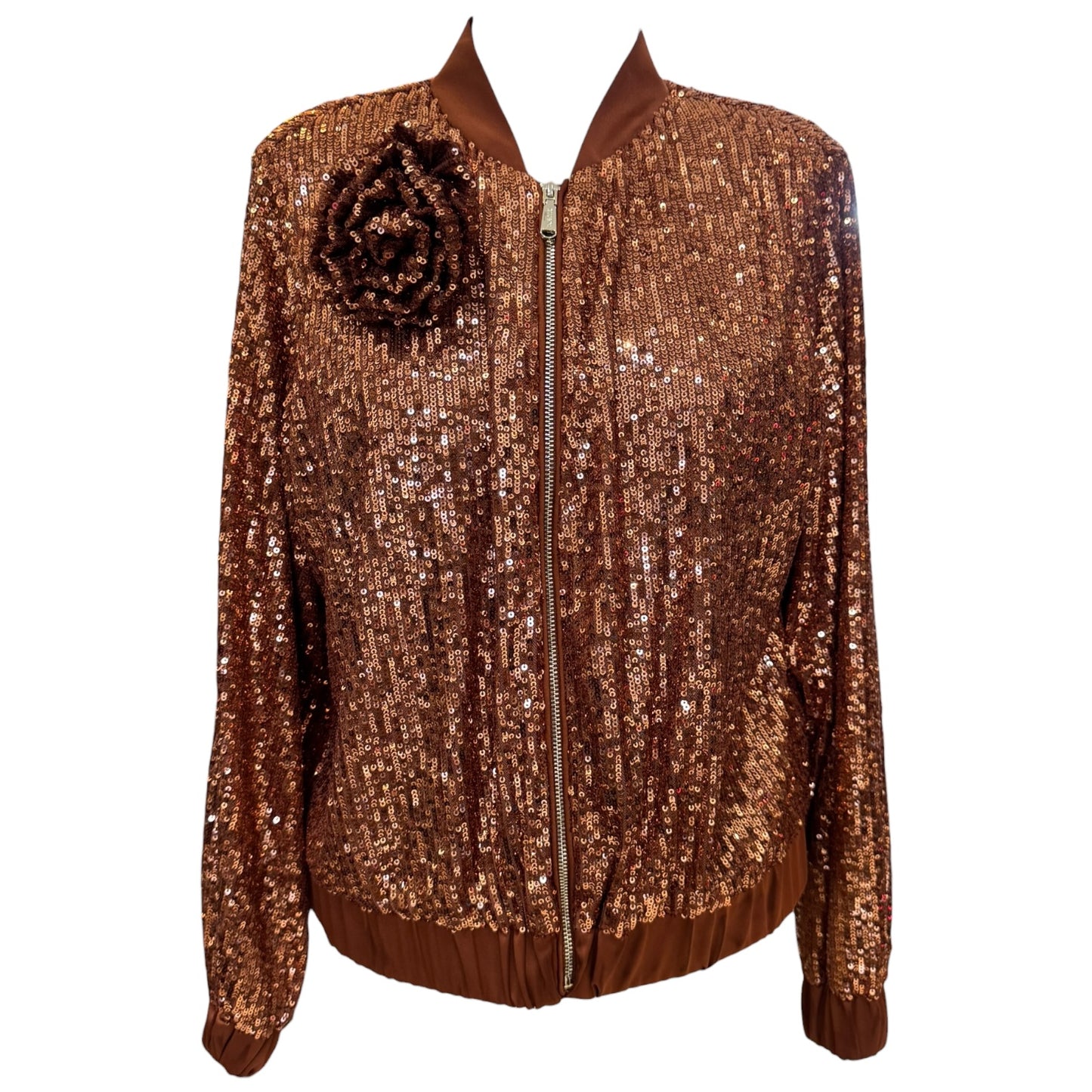 Blugirl Bronze Sequin Bomber Jacket with Rosette - 10