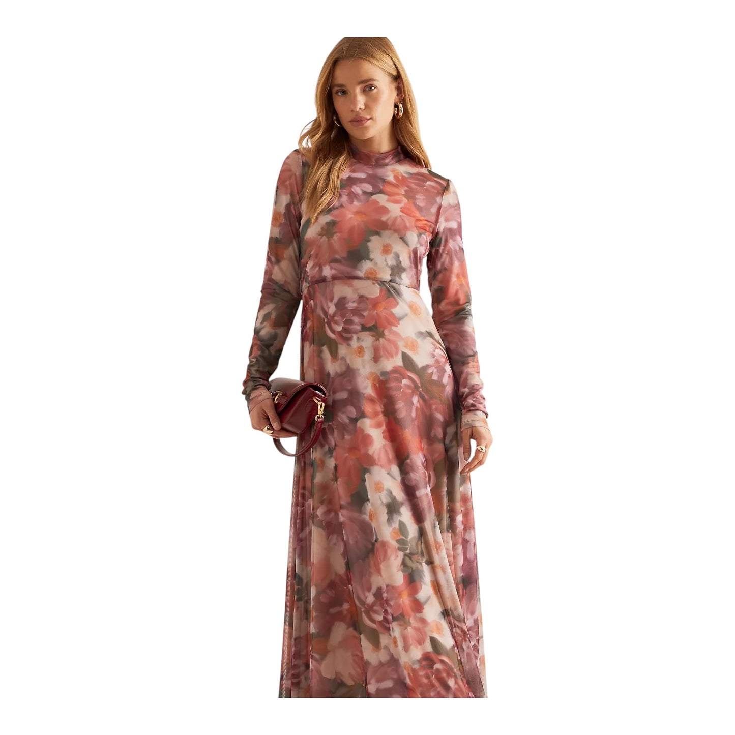 Kachel High-Neck Floral Mesh Maxi Dress - 10