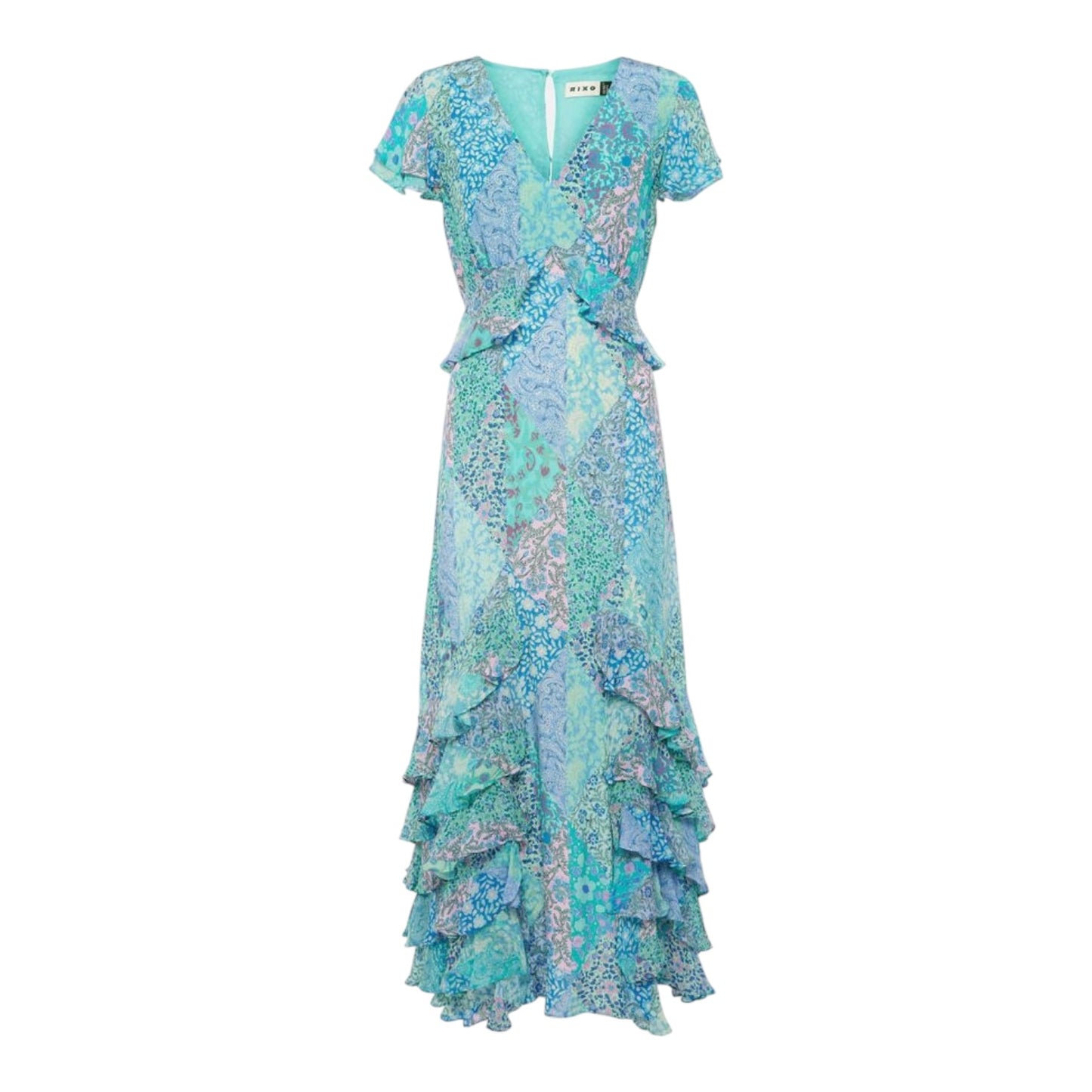 Rixo Thanvi Patchwork Silk Midi Dress - 10 - NEW