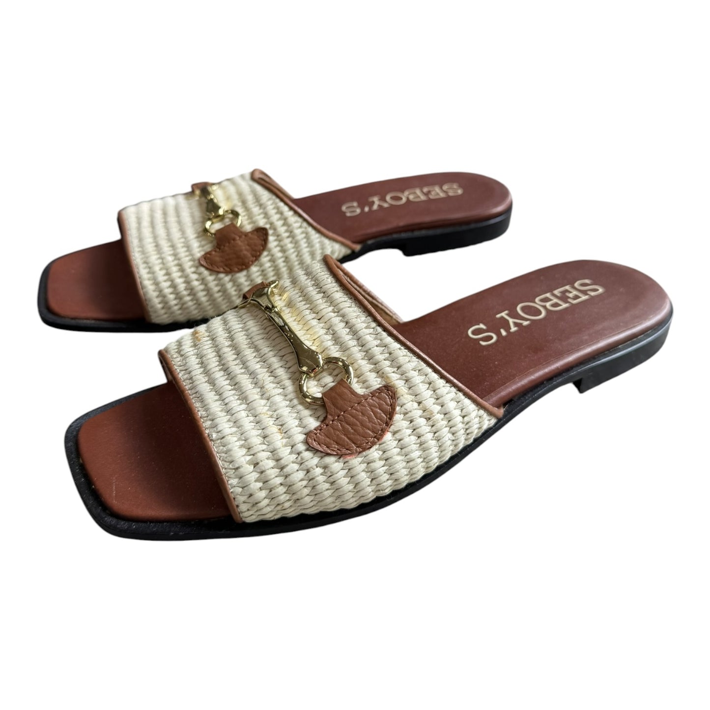Seboy's Raffia and Leather Horsebit Slides - 39/6