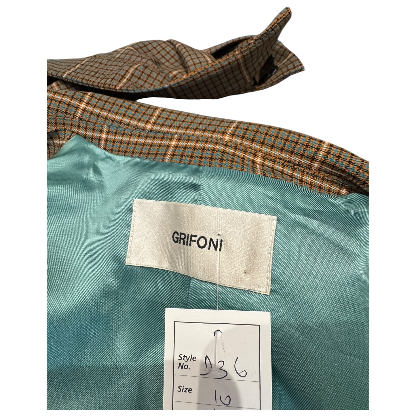 Grifoni Tan and Teal Check Flare Leg Suit - 10
