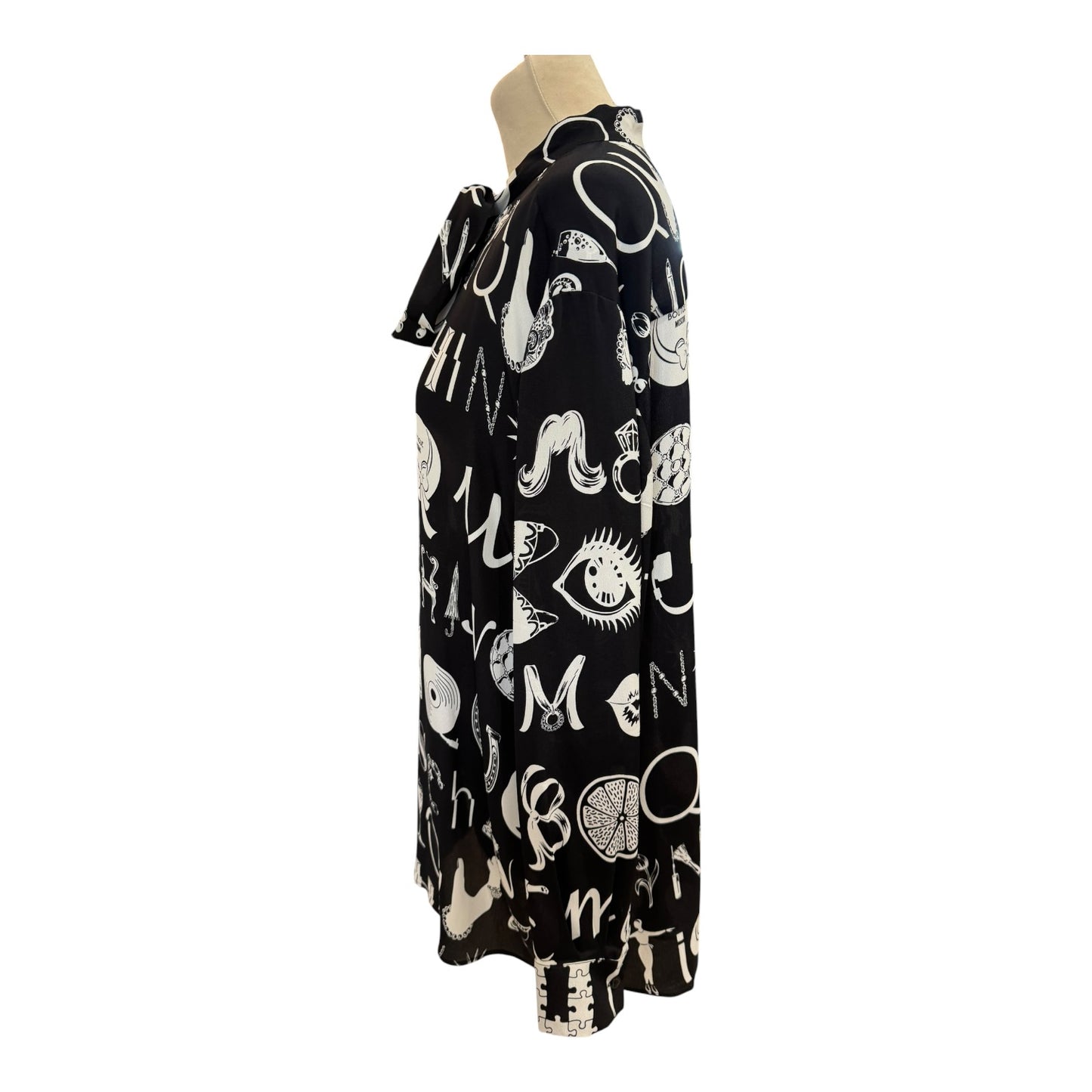 Boutique Moschino Black Tie Neck Silk Top - 14/16