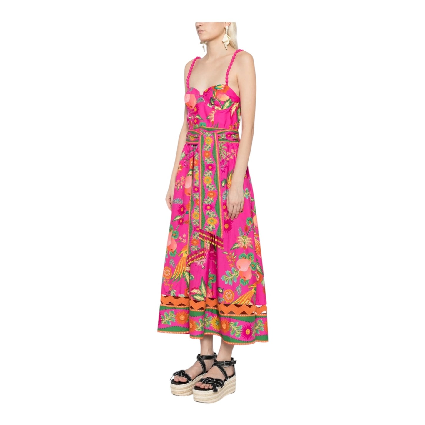 Farm Rio Pink Fruit Garden Printed Cotton Midi Dress - 8/10