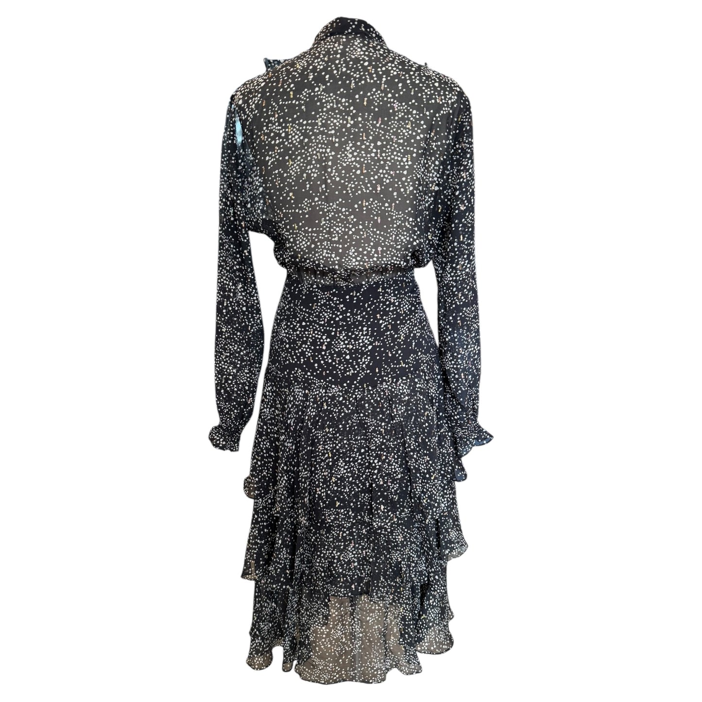 Maje Black, White and Gold Shimmer Silk Tiered Dress - 10
