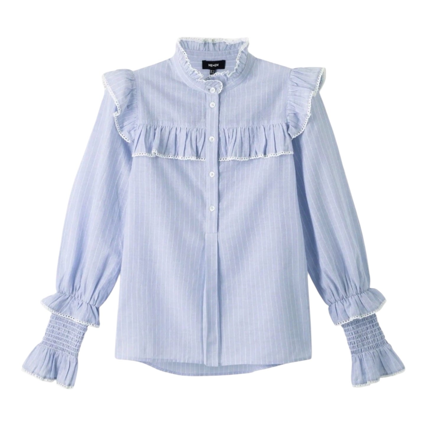 Me + Em Blue Stripe Cotton Voile Shirt - 16