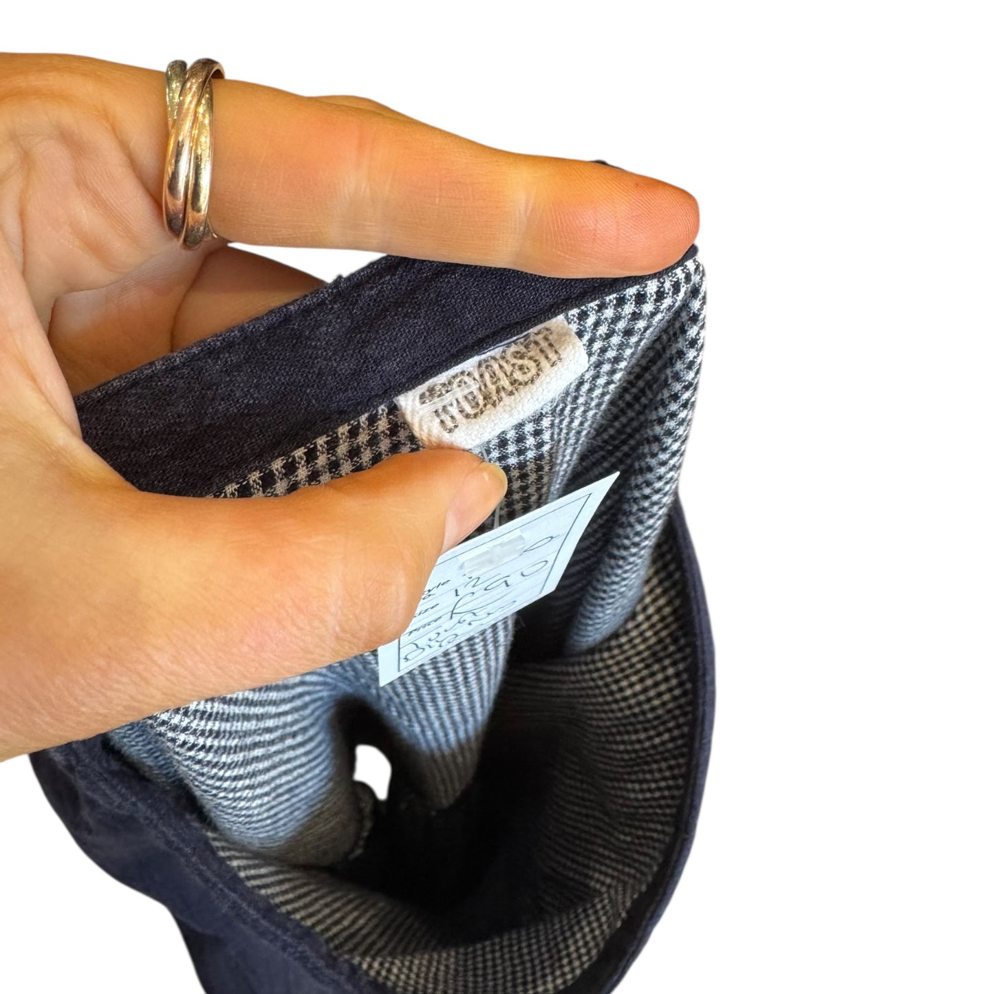 Toast Freya Crinkle Navy Gingham Lined Cotton Dress - 12