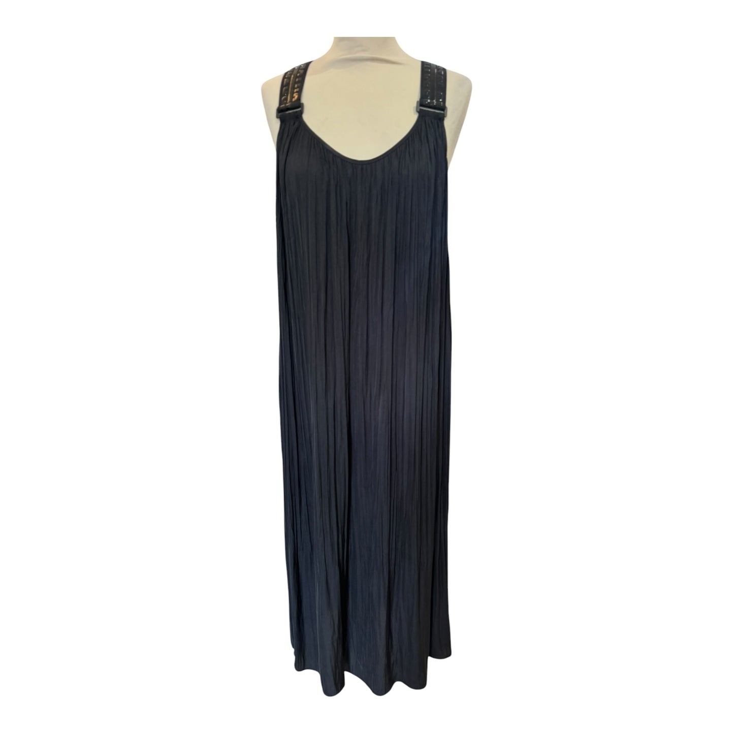 Marc Cain Sports Black Pleated Racerback Dress - 12 - NEW