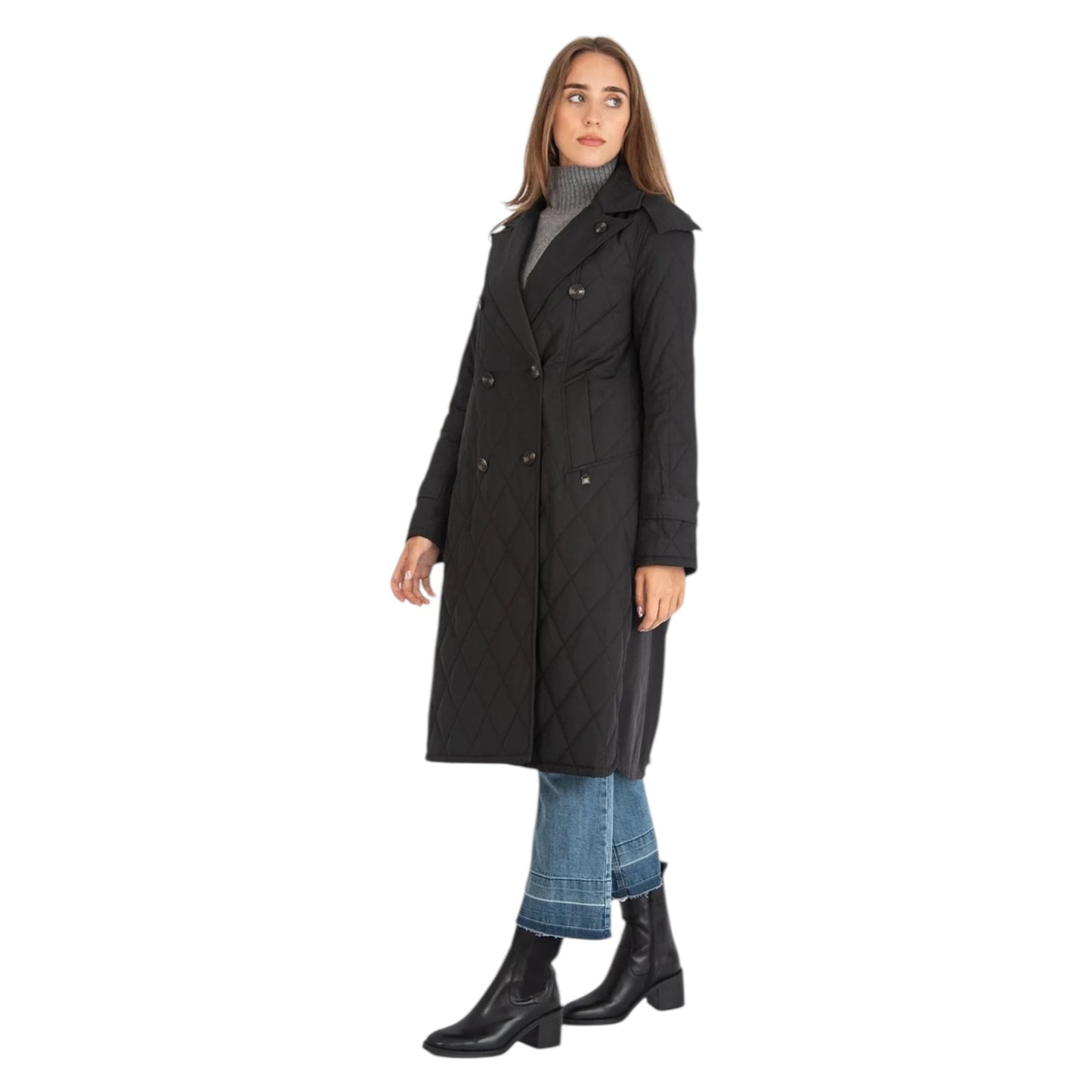 Riani Black Quilted Techno Trench Style Coat - 18