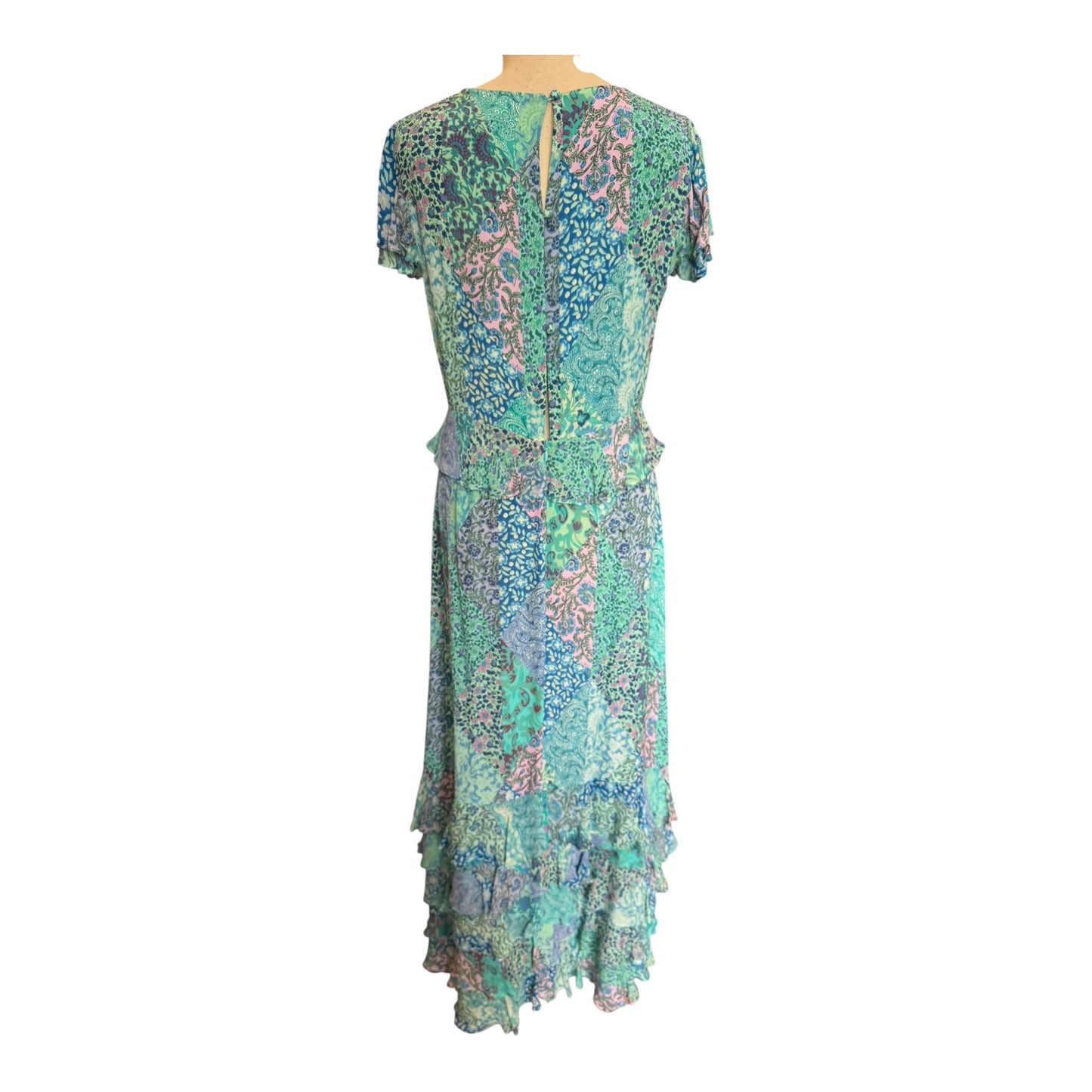 Rixo Thanvi Patchwork Silk Midi Dress - 10 - NEW