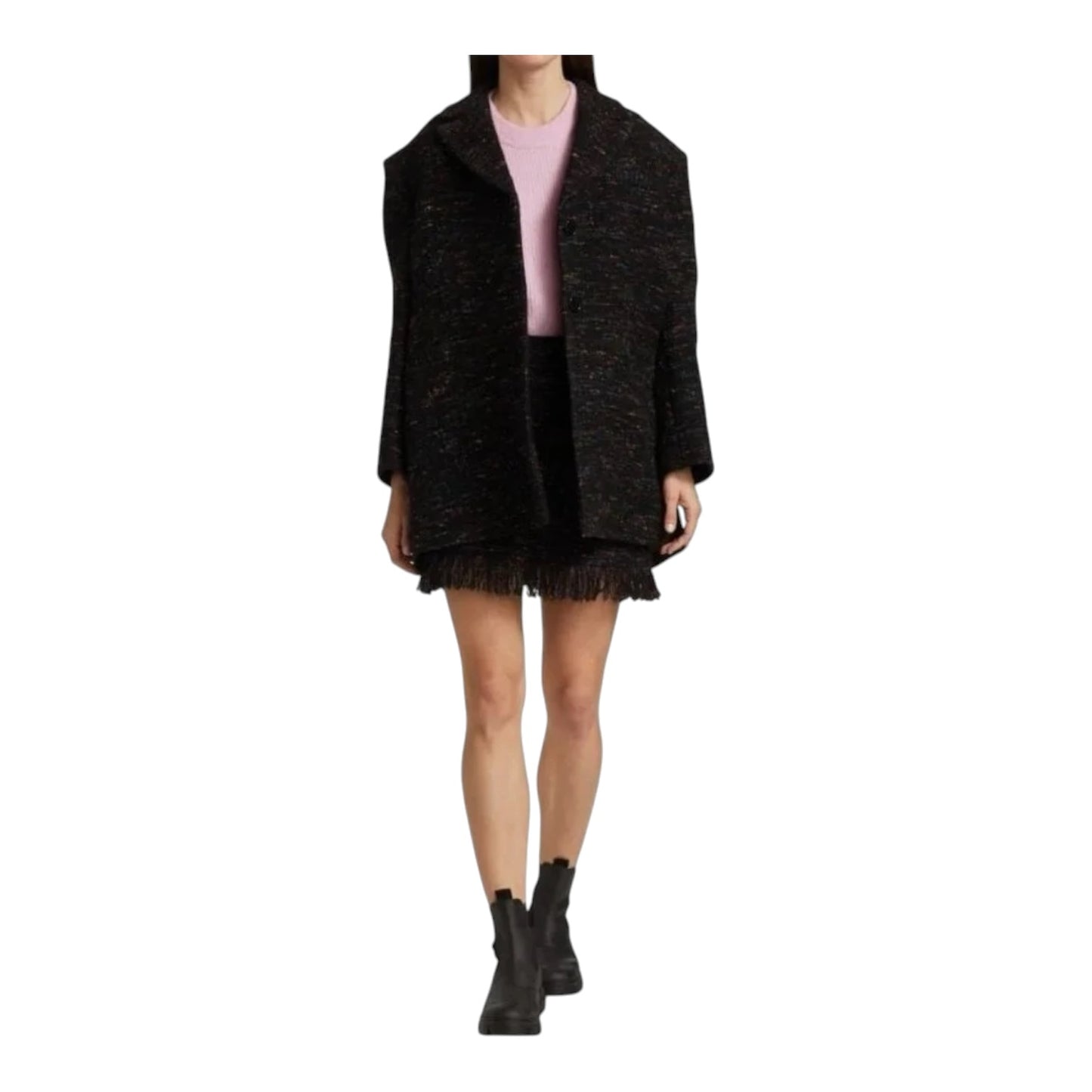 Ganni Black Rainbow Tweed Skirt Suit - 8