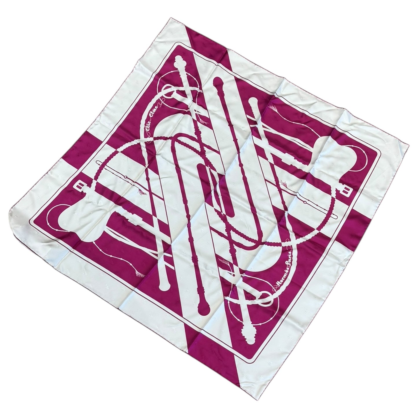 Hermes Clic Clac White and Pink Silk Scarf