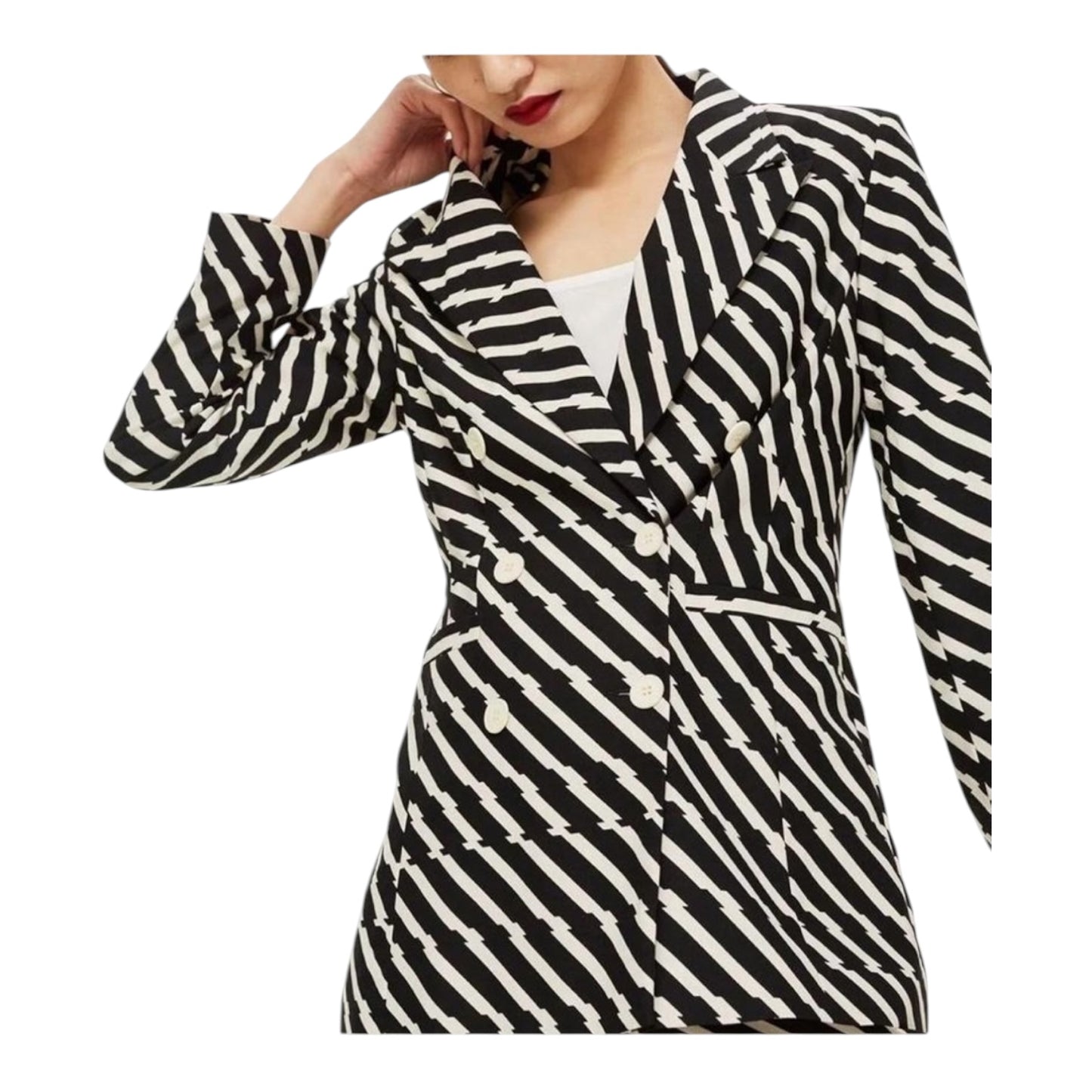 Topshop Black and Cream Zig Zag Blazer - 10 - NEW