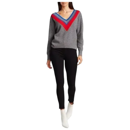 Sandro Grey Sweater with Red and Blue V Neck - 10/12