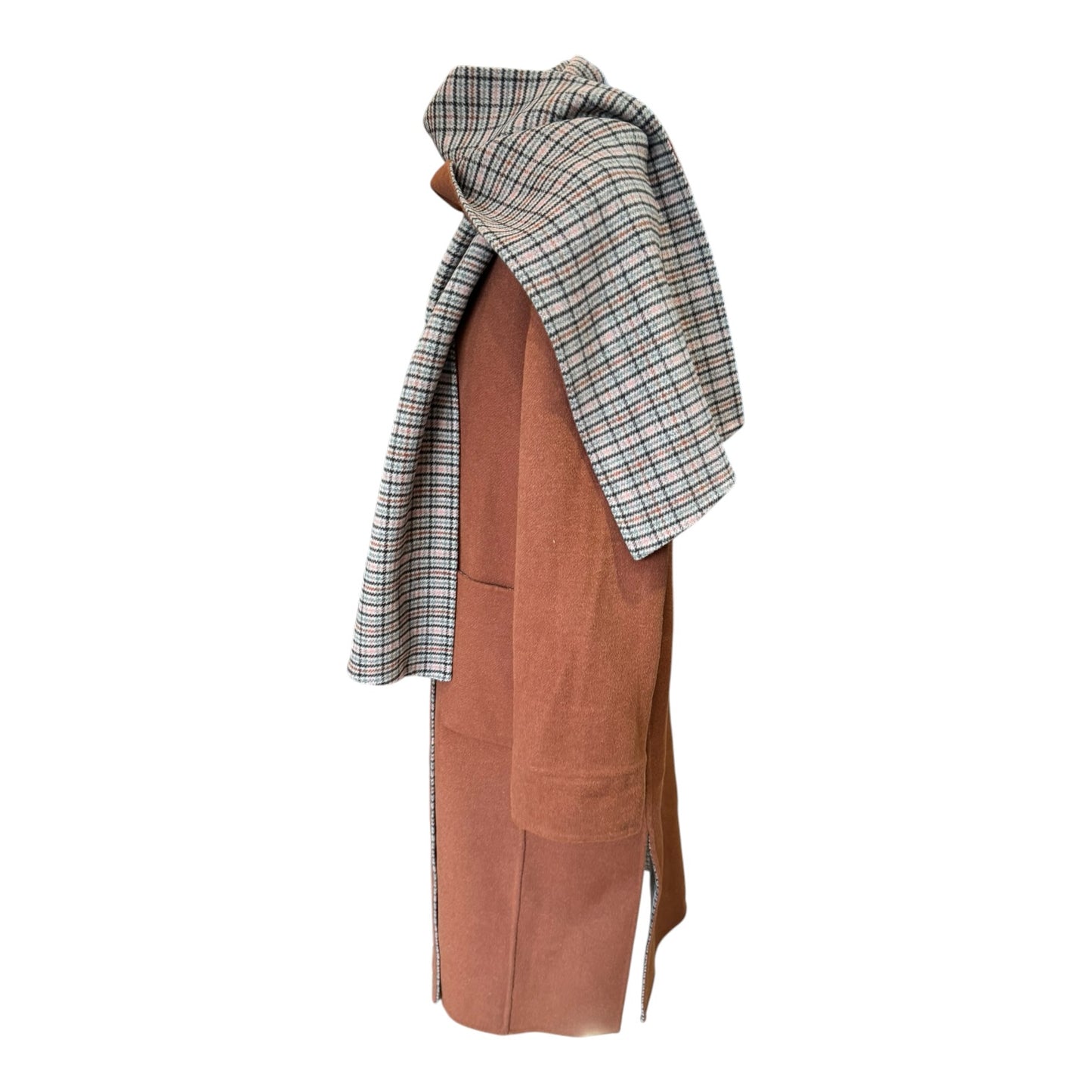 Jaeger Reversible Brown and Check Coat with Scarf - 12