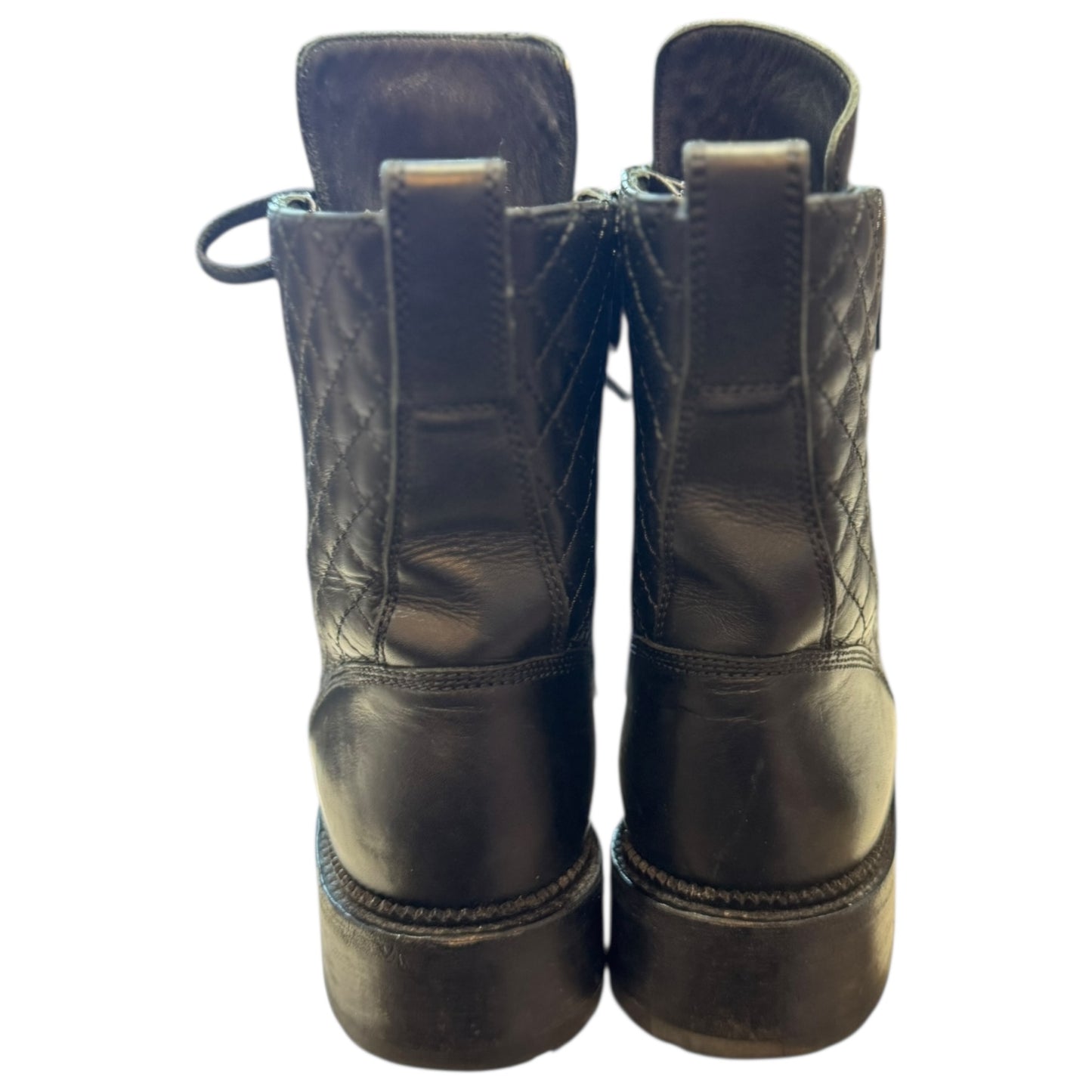 Chanel Black Quilted Leather Lace Up CC Ankle Boots - 40.5 / 7.5