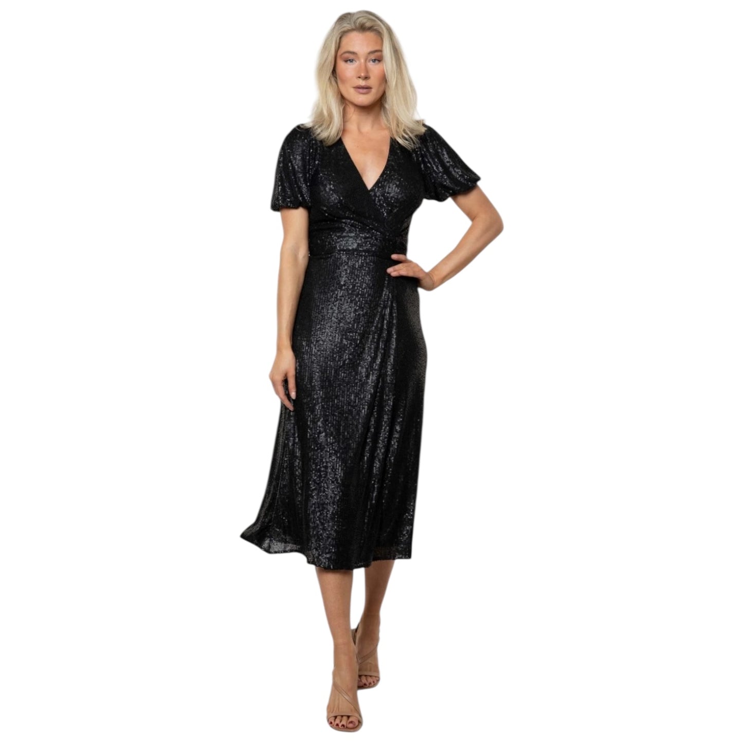 Whistles Black Sequin Wrap Dress - 10 - NEW