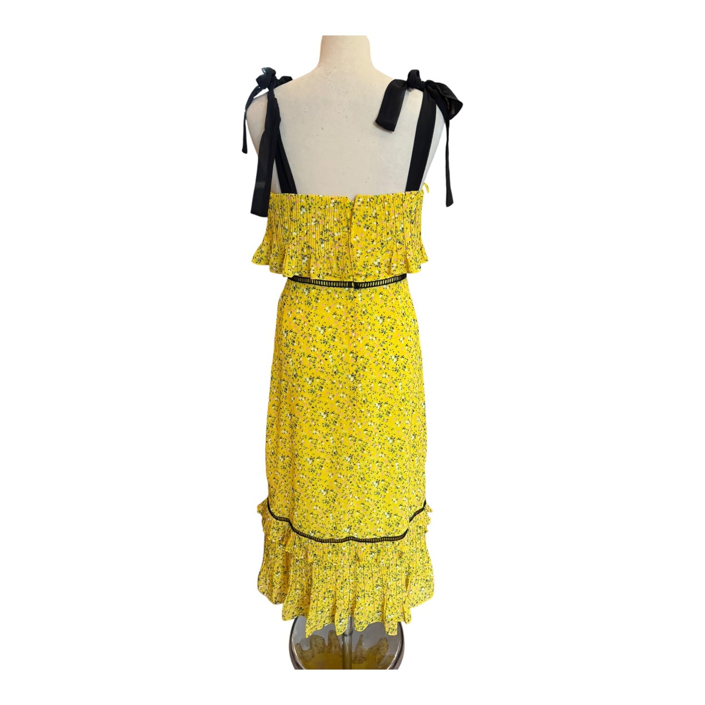 Whistles Yellow Ditsy Blossom Pleated Dress - 8