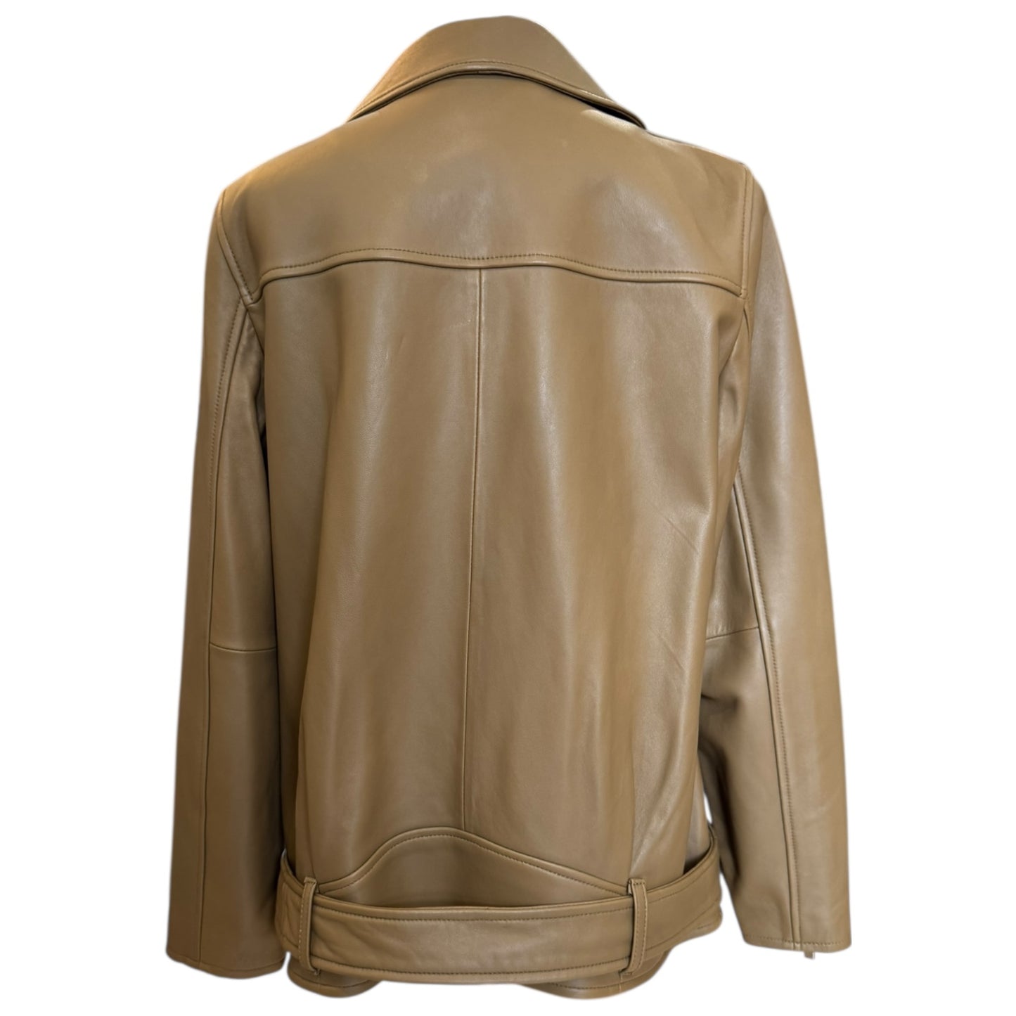 Michael Kors Coffee Oversized Moto Leather Jacket - 14/16 - NEW