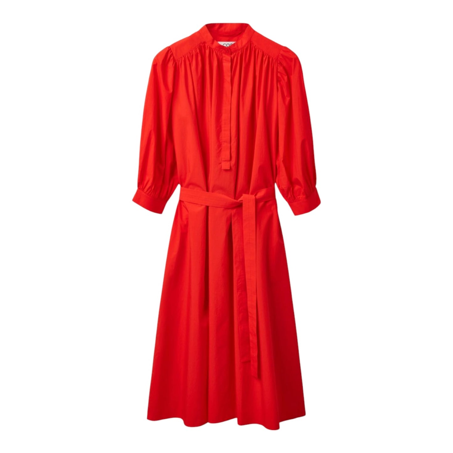 COS Tomato Red Puff-Sleeve Belted Dress - 12/14