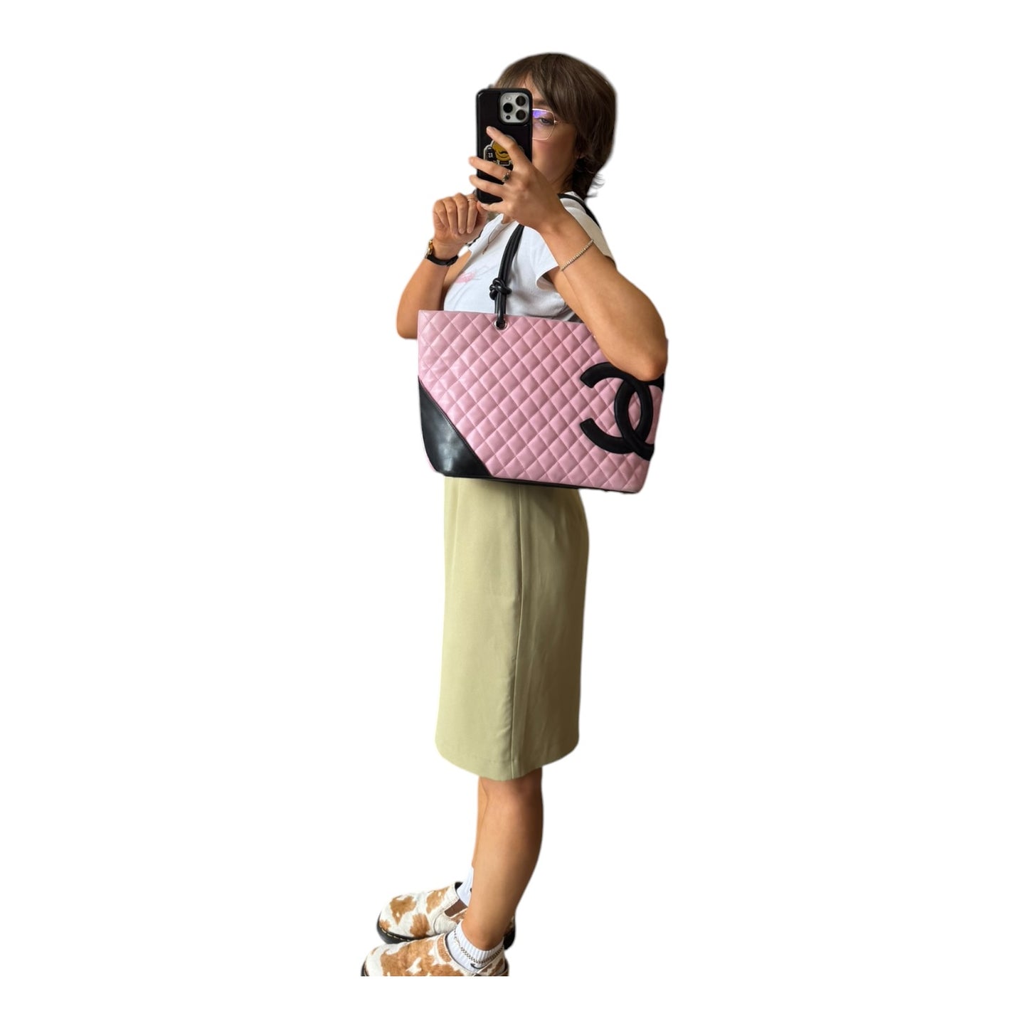 Chanel Cambon Ligne Pink and Black Quilted Tote Bag