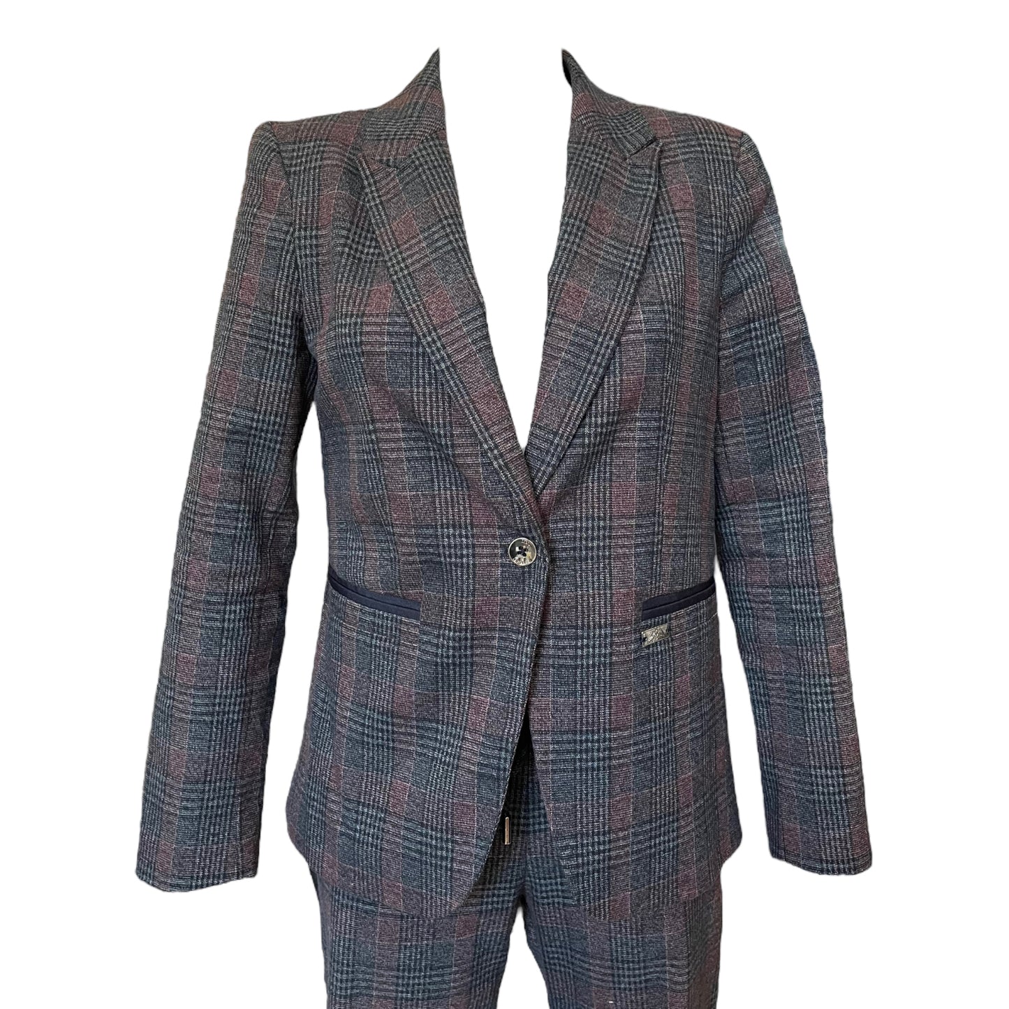 Mos Mosh Navy Check Trouser Suit