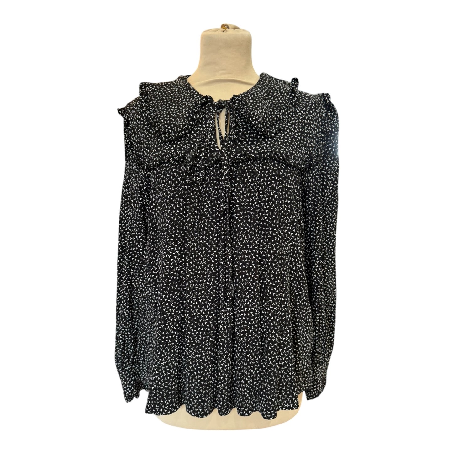 Whistles Black Y Print Ruffled Blouse - 12