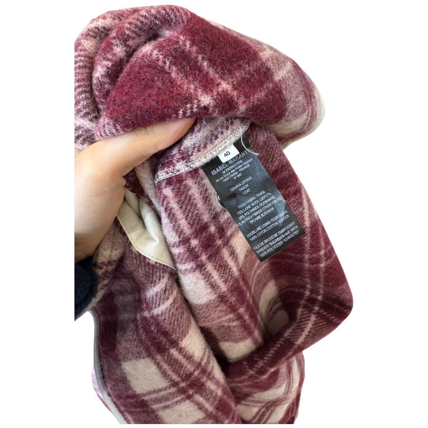 Isabel Marant Etoile Burgundy and Cream Plaid Check Wool Blend Faxon Shirt - 12/14