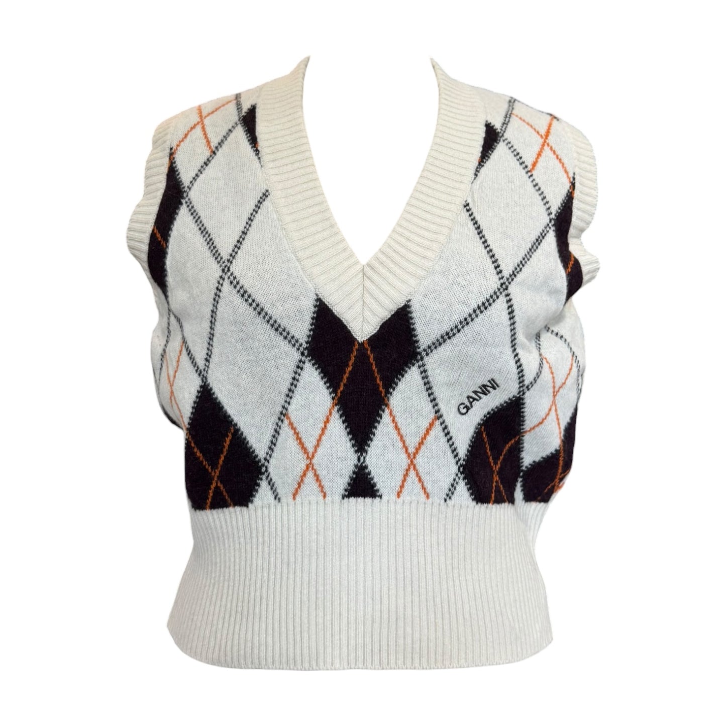 Ganni Argyle Recycled Wool Vest - 10