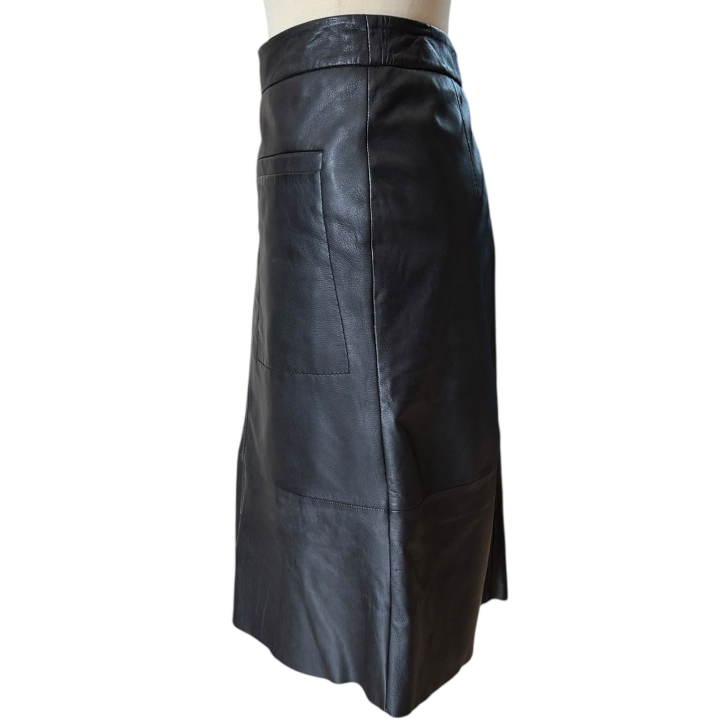 Riani Black Leather Knee Length Skirt - 12