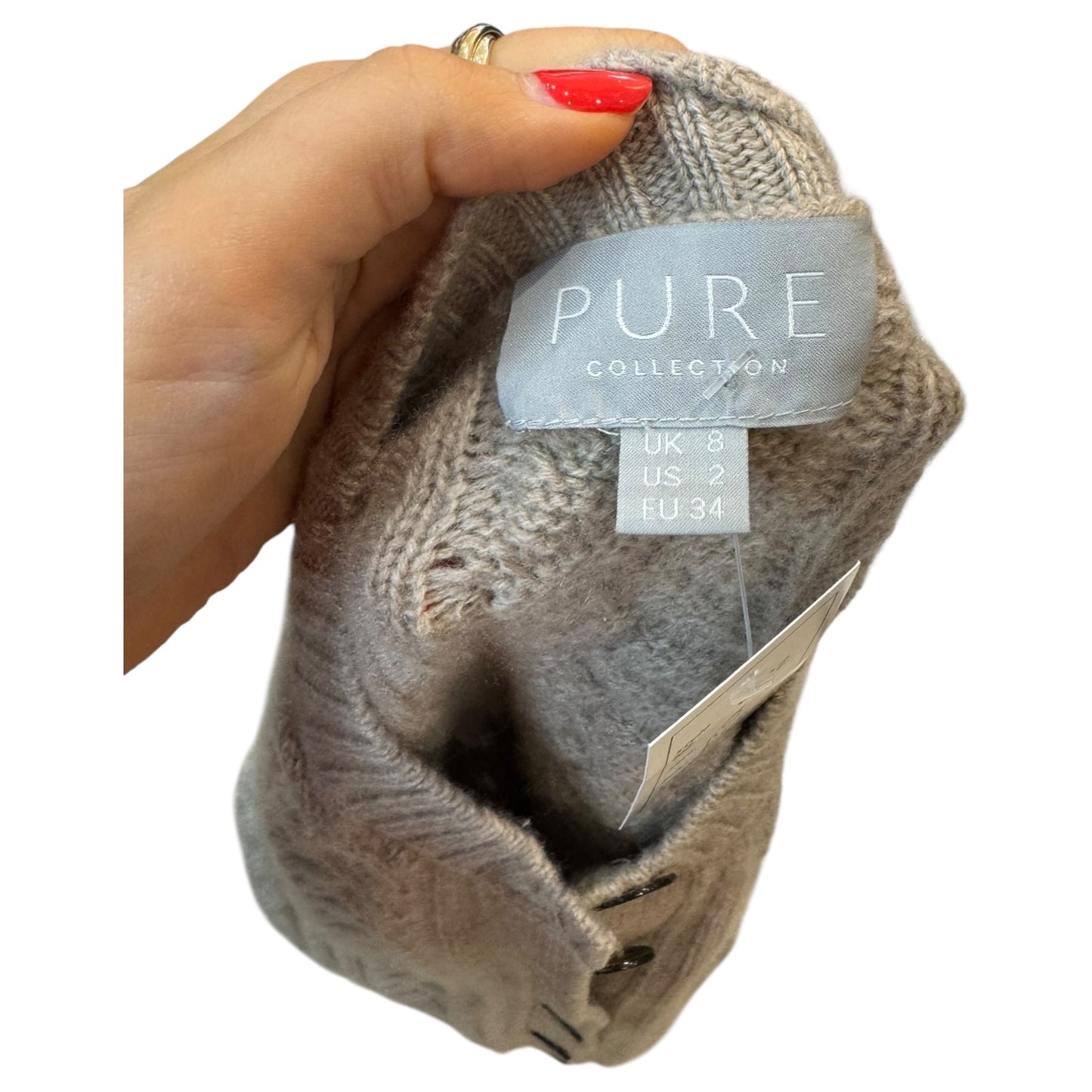 Pure Collection Beige Cable Knit Wool and Cashmere Cardigan - 8
