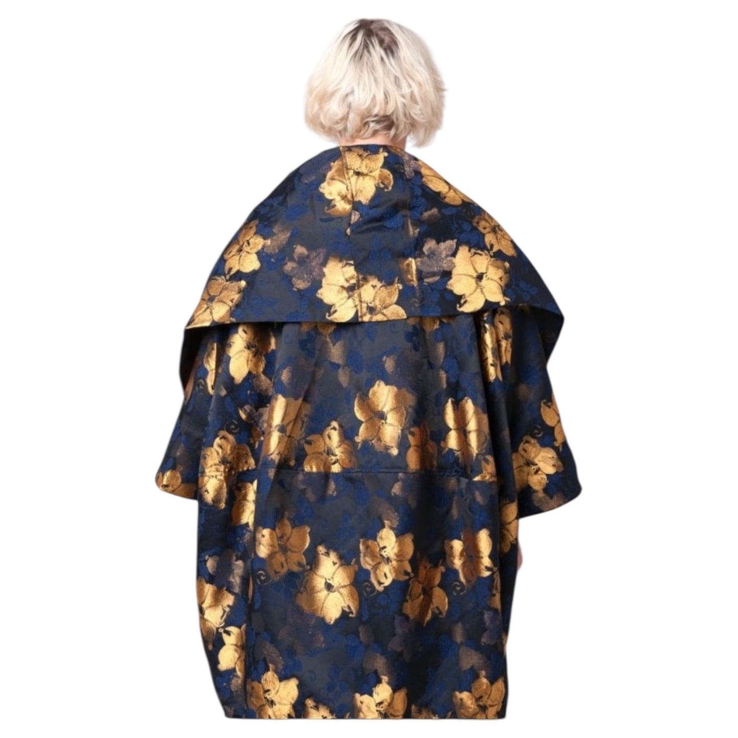 Alembika Exquisite Black Blue & Gold Flower Print Coat - One Size