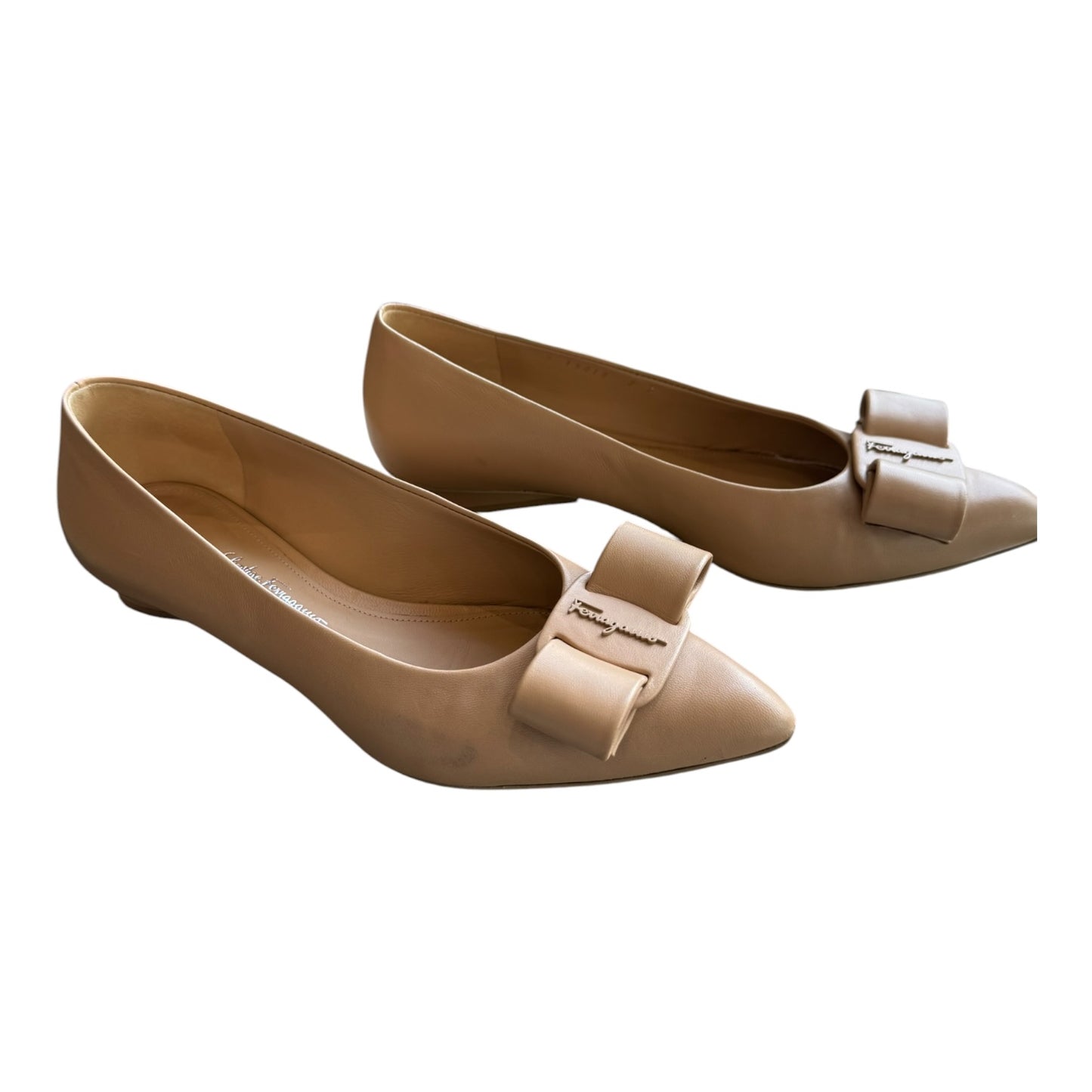 Salvatore Ferragamo Nude Bow Front Flats - 7