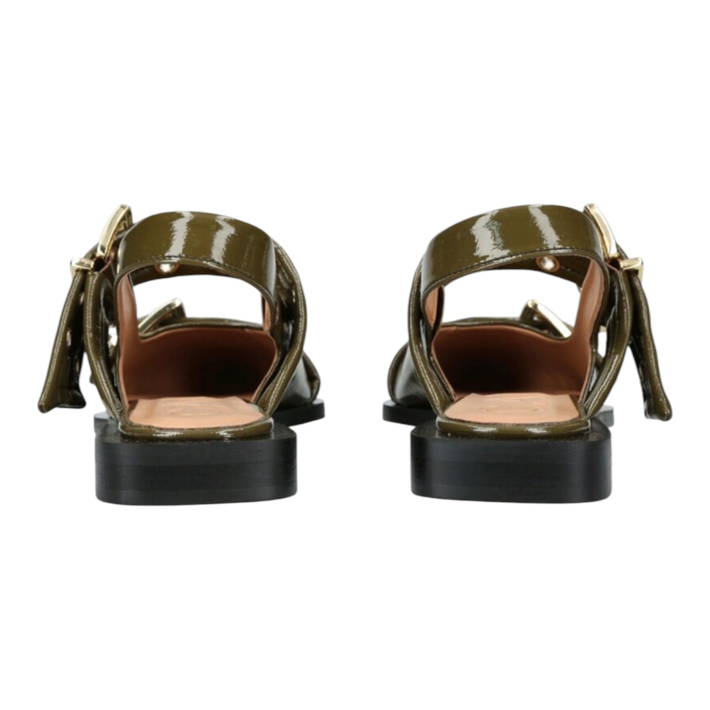 Ganni Khaki Buckle Ballerina Patent Slingback Flats - 37/4 - NEW