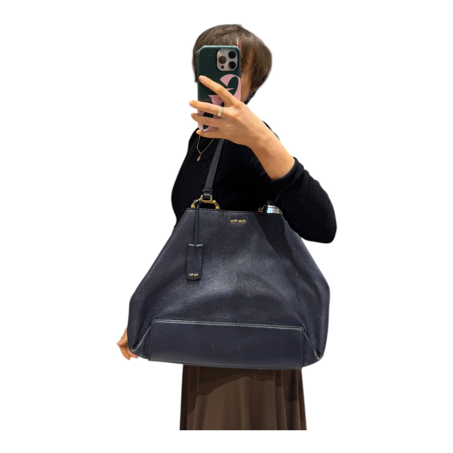 Miu Miu Navy Madras Tote Bag