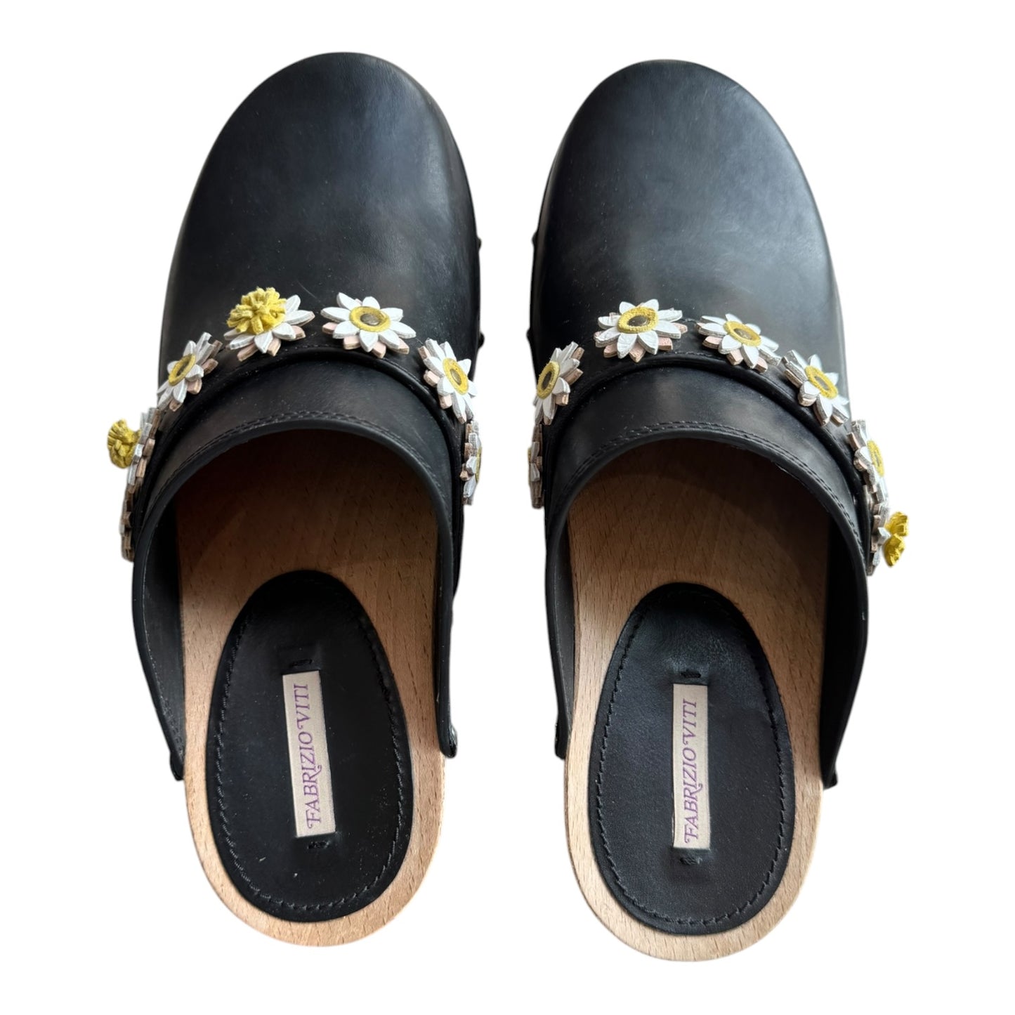 Fabrizio Viti Black Jean Daisy 50 Leather Clogs - 40/7