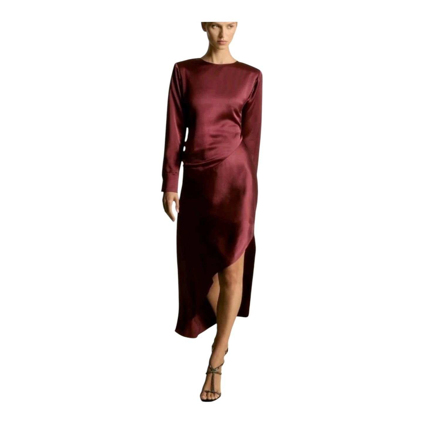 Reiss Burgundy Satin Midi Dress - 12 - NEW