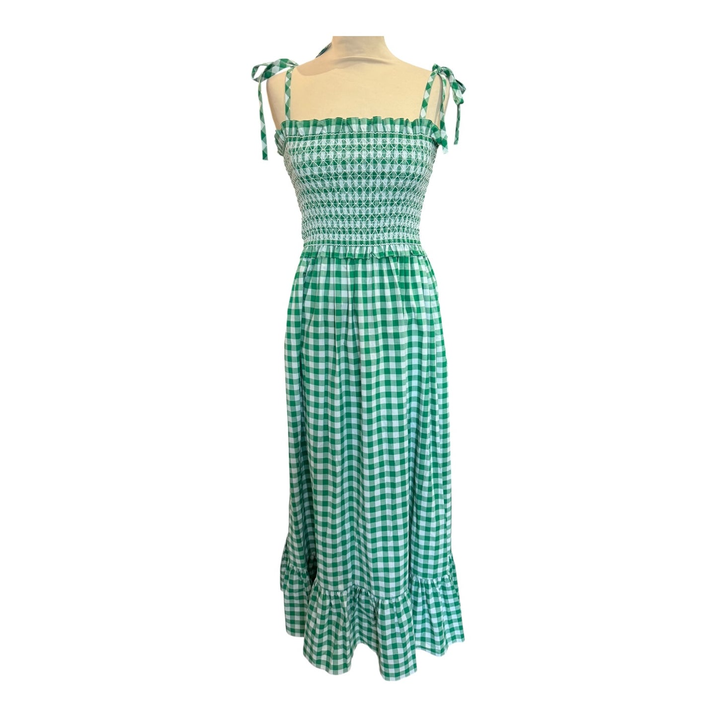 Kate Spade Green Gingham Smocked Bodice Dress - 8